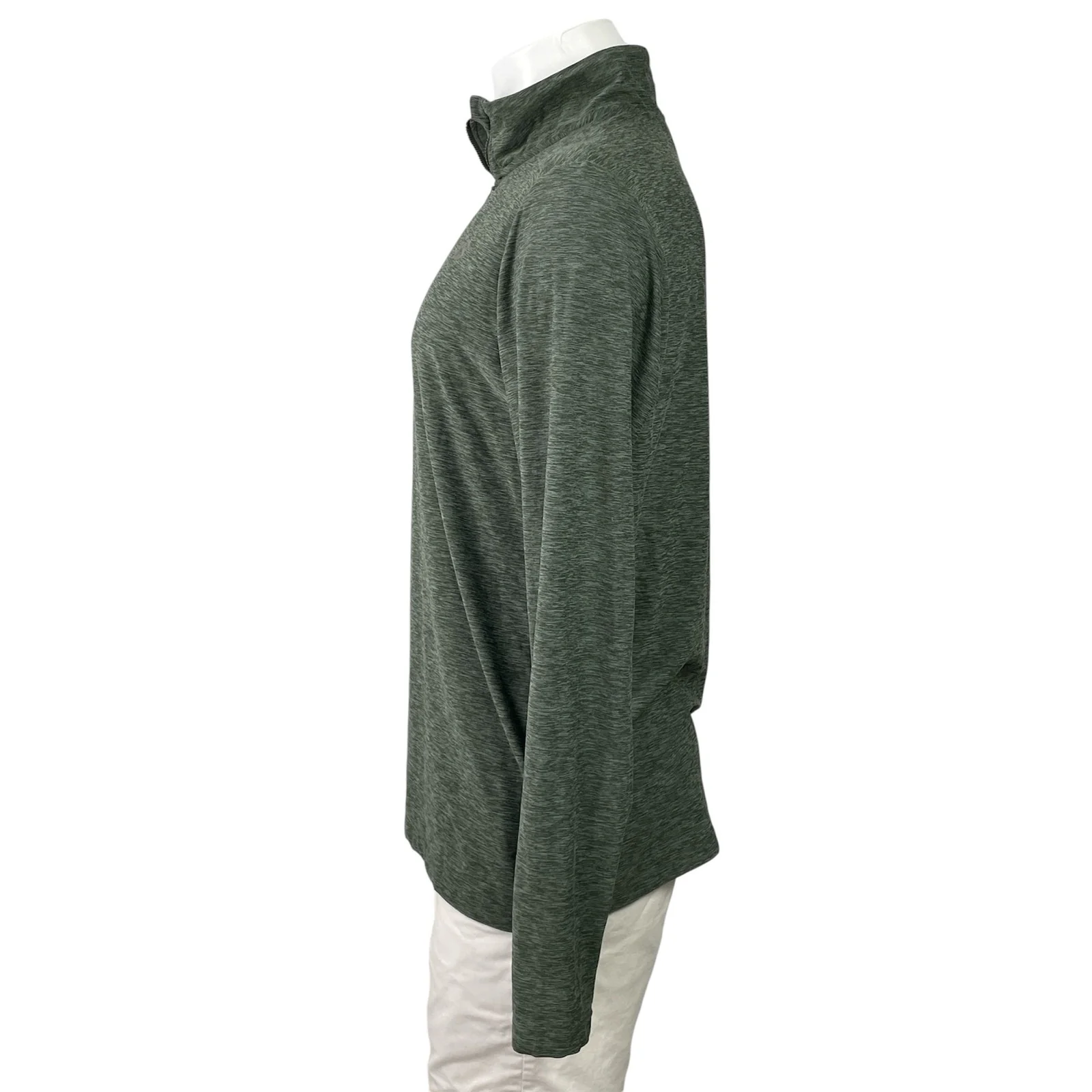 New Balance Dry Men's Green Heather Quarter Zip Long Sleeve Polo Shirt Top Sz L - Image 2