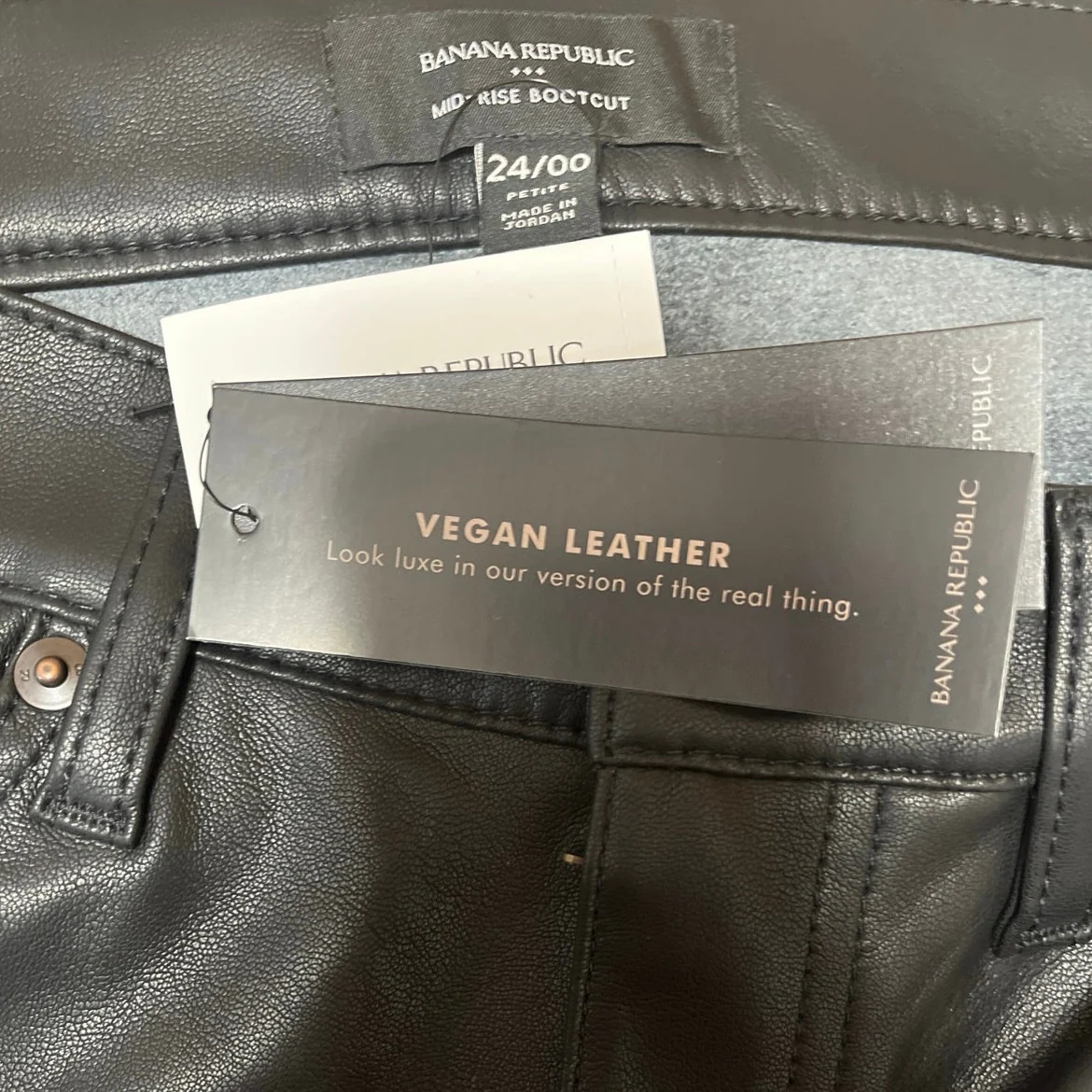 NEW Banana Republic Black Faux Vegan Leather Mid Rise Flared Bootcut Pants Sz 24 - Image 3