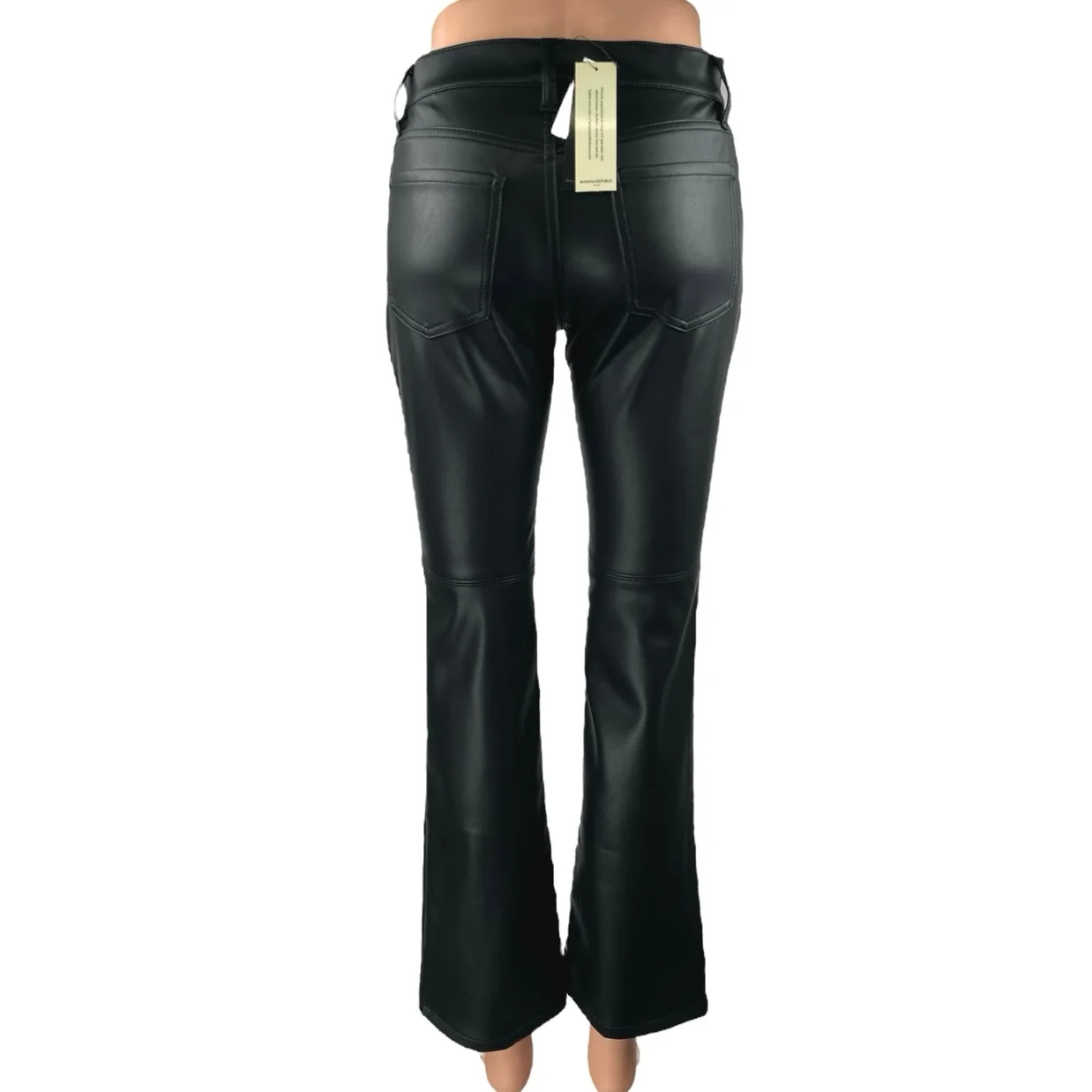 NEW Banana Republic Black Faux Vegan Leather Mid Rise Flared Bootcut Pants Sz 24 - Image 7
