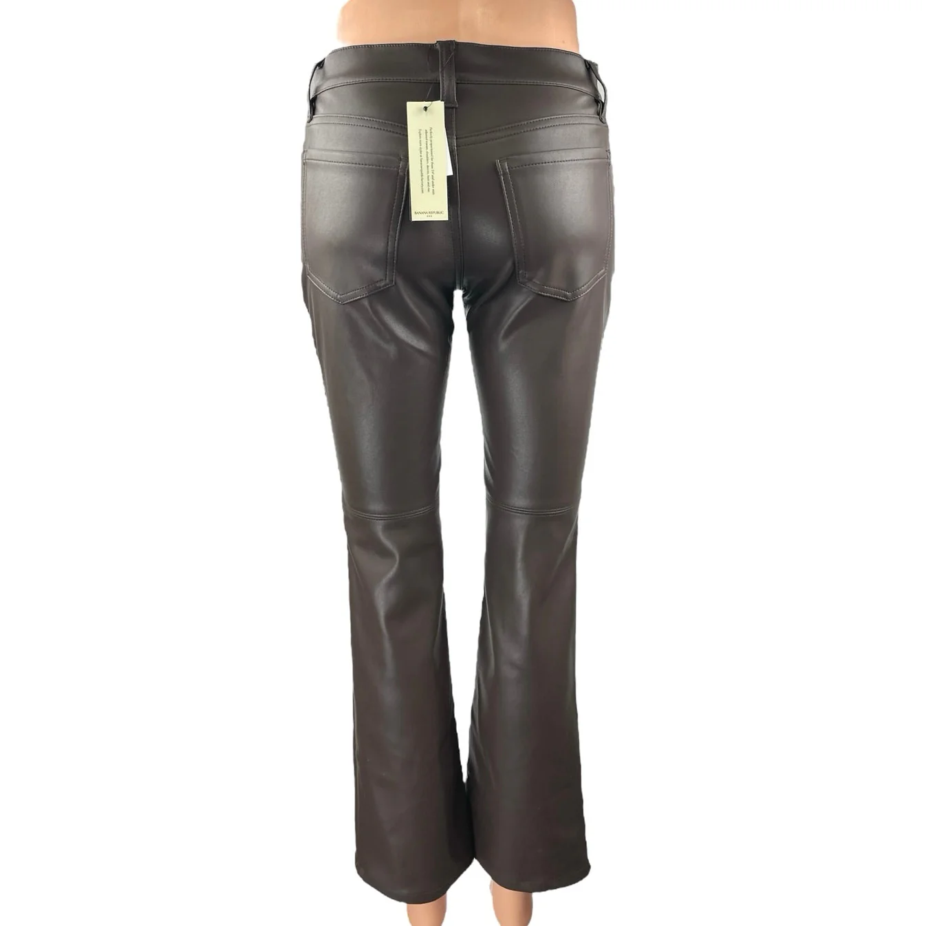 NEW Banana Republic Brown Faux Leather Mid Rise Flared Bootcut Trousers Pants 24 - Image 3