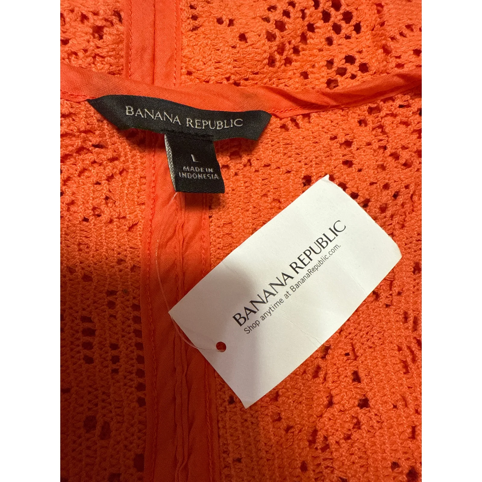 NEW Banana Republic Coral Crochet Knit Short Sleeve Knit Cover Up Top Size L - Image 4