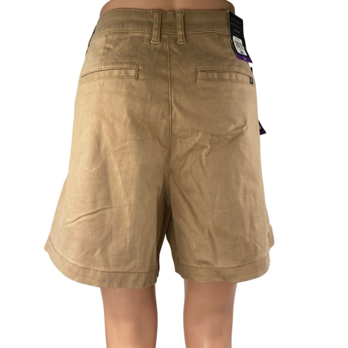 NEW Banana Republic Tan Khaki High Waisted Wide Leg Mini Casual Shorts Size 14 - Image 3