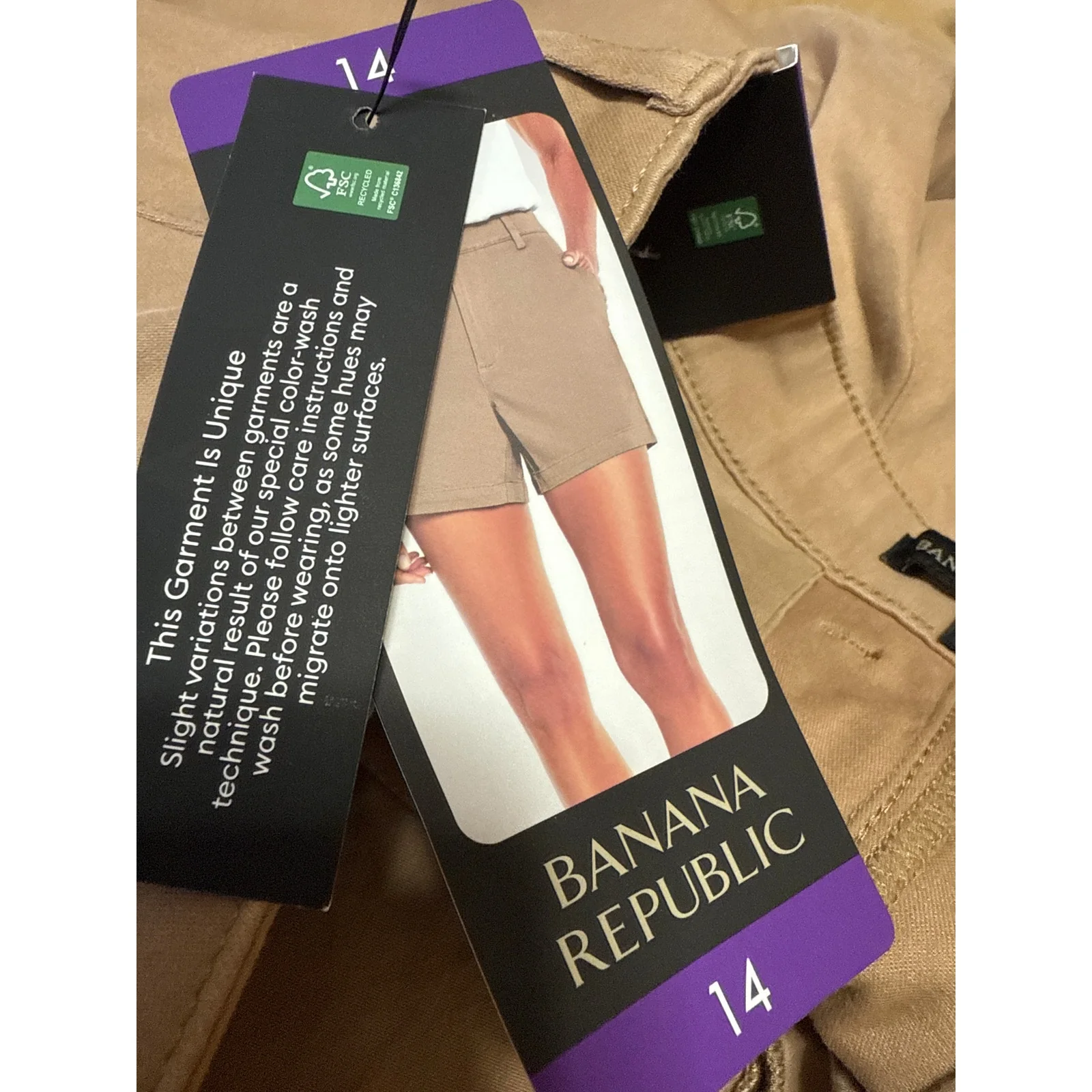 NEW Banana Republic Tan Khaki High Waisted Wide Leg Mini Casual Shorts Size 14 - Image 5