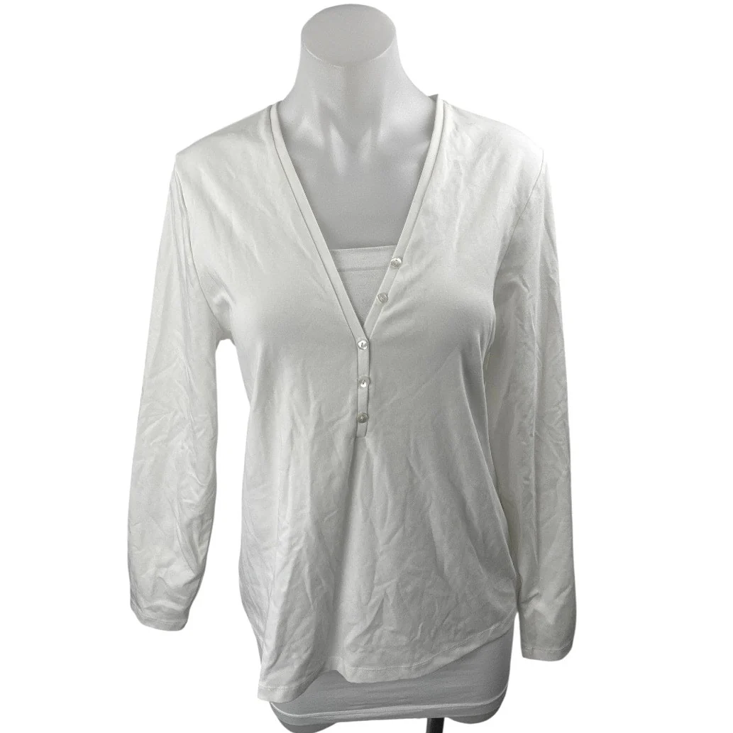NEW Banana Republic White Long Sleeve V Neck Henley T Shirt Tee Top Size XL