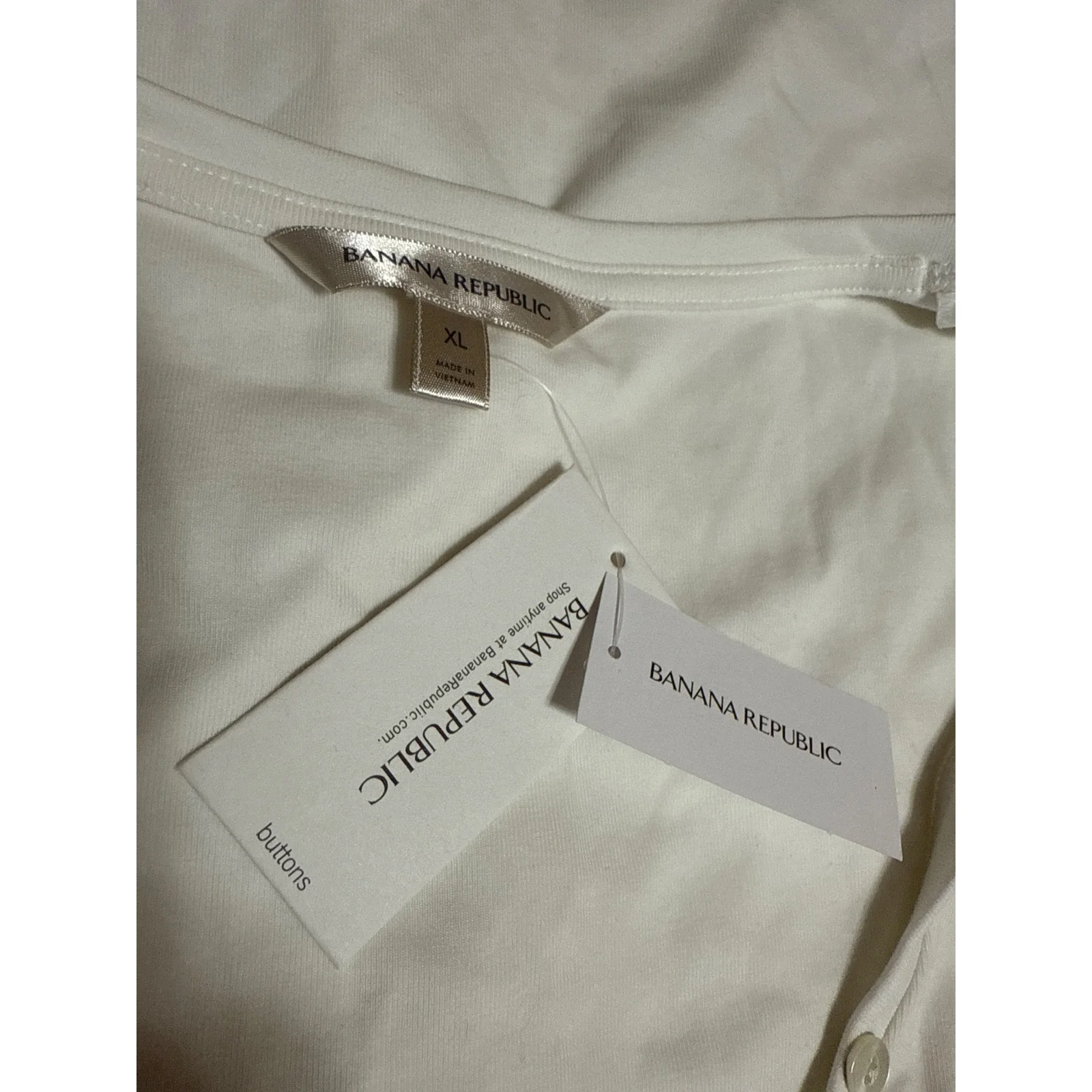 NEW Banana Republic White Long Sleeve V Neck Henley T Shirt Tee Top Size XL - Image 4