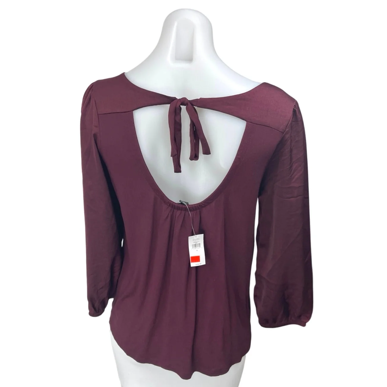 NEW Banana Republic Women's Maroon Cutout Tie Back Long Sleeve Blouse Top Size S - Image 2