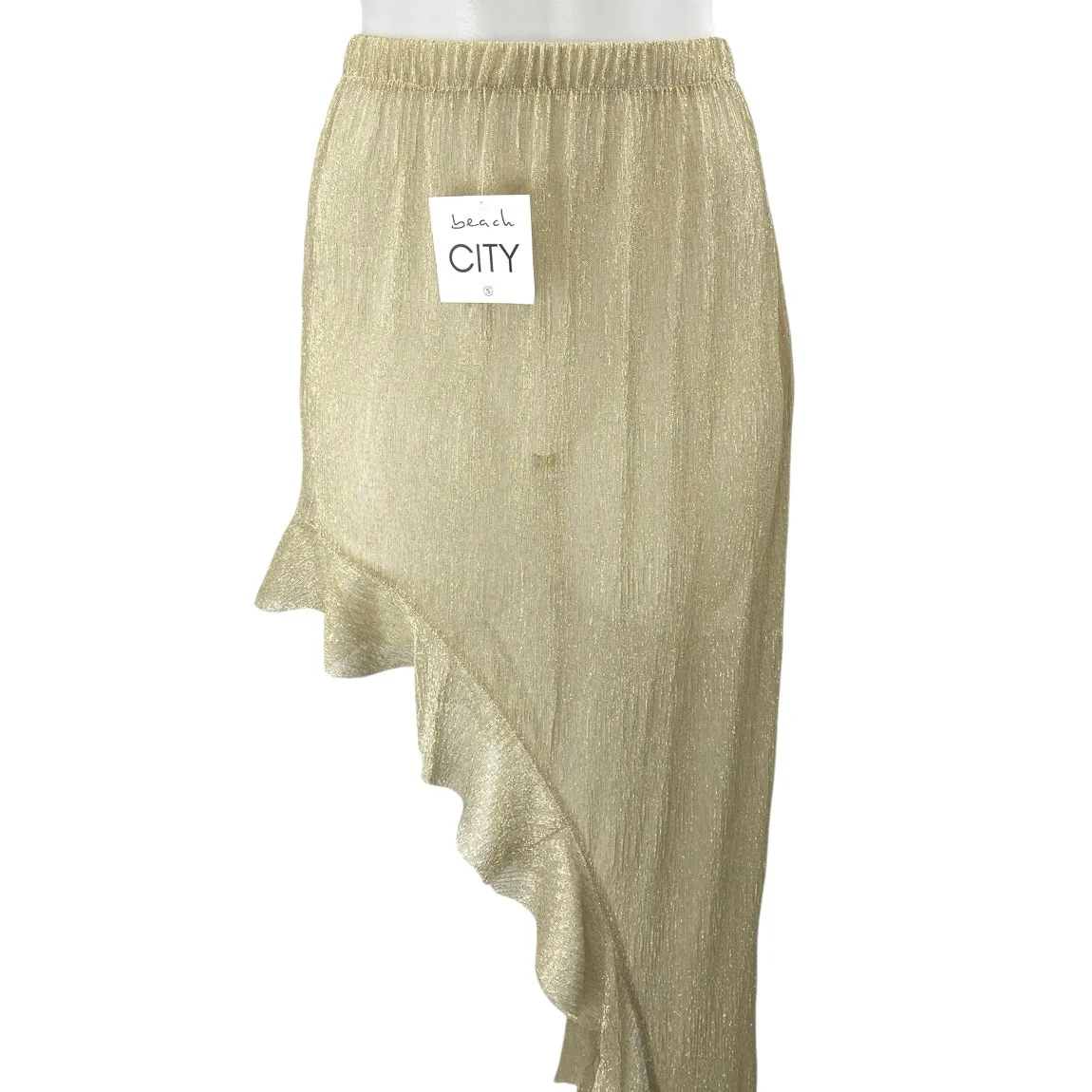NEW Beach City Gold Metallic Ruffle Assymetric Skirt & Bandeau Tube Top Set Sz S - Image 5