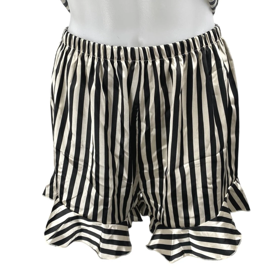 NEW Bella Black White Silk Satin Stripe Sleeveless Tank Shorts Pajama 2 Pc Set M - Image 4