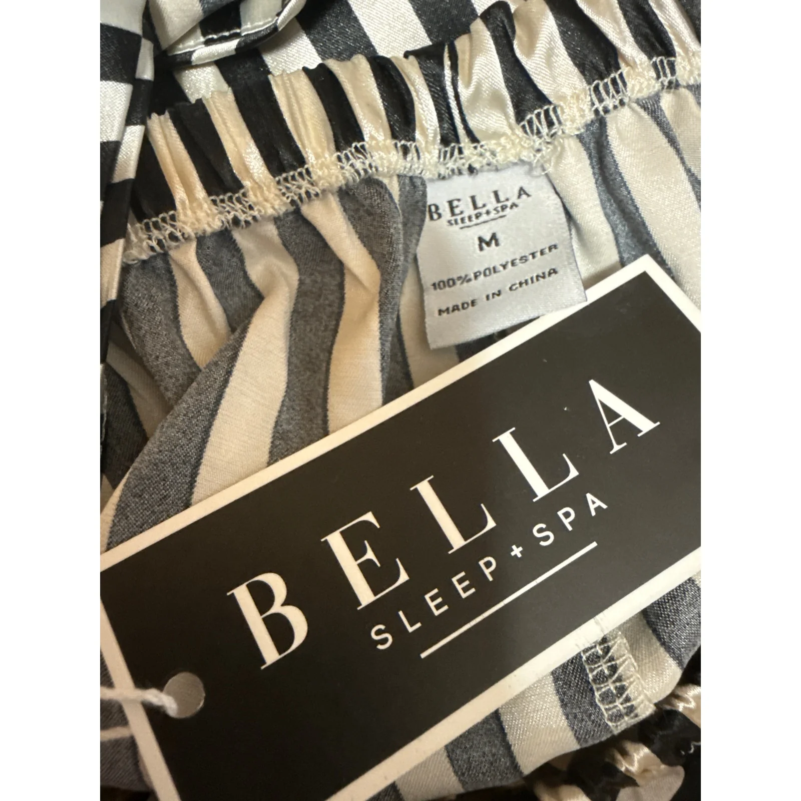 NEW Bella Black White Silk Satin Stripe Sleeveless Tank Shorts Pajama 2 Pc Set M - Image 6