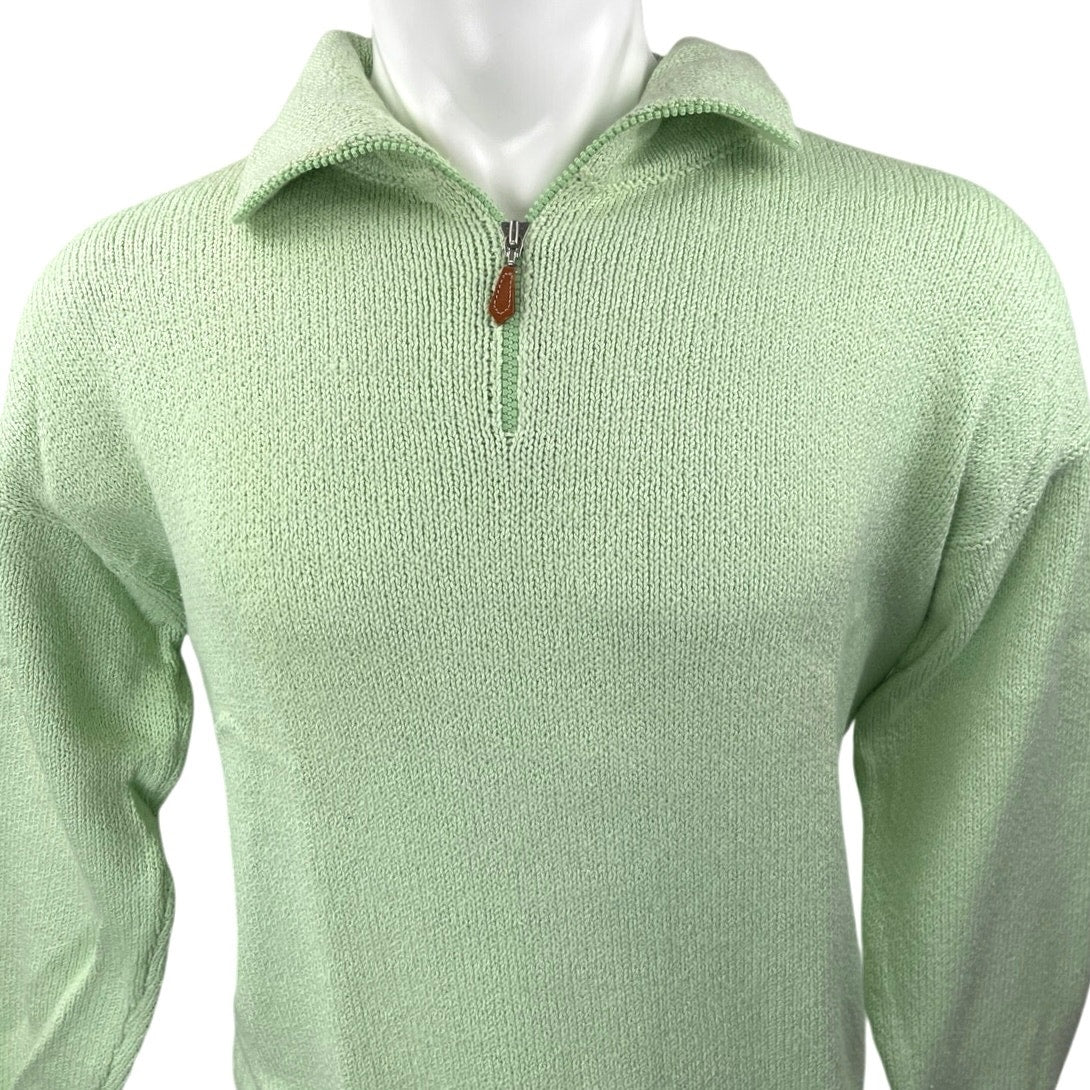 NEW Bergdorf Goodman Men's Green 1/4 Zip Collar Knit Long Sleeve Sweater Top L - Image 3