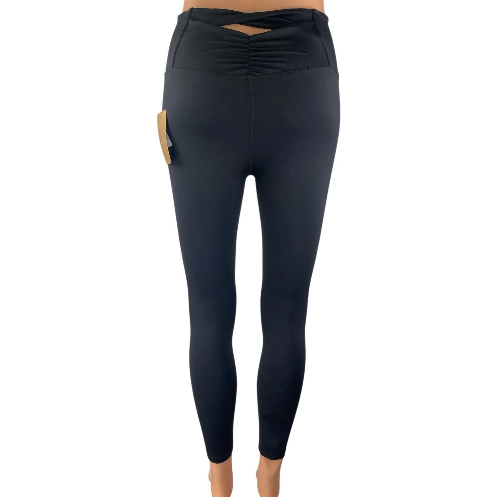 NEW Berlook Black Mid Rise Cinch Back Yoga Workout Athletic Leggings Pants Sz XS - Image 2