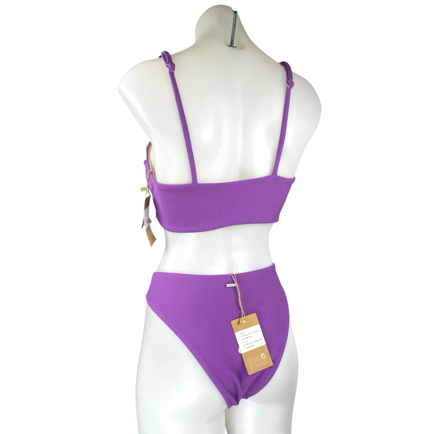 NEW Berlook Purple Ribbed Knit Twist Front Two Piece Set Swimsuit Swimwear Sz L - Image 2
