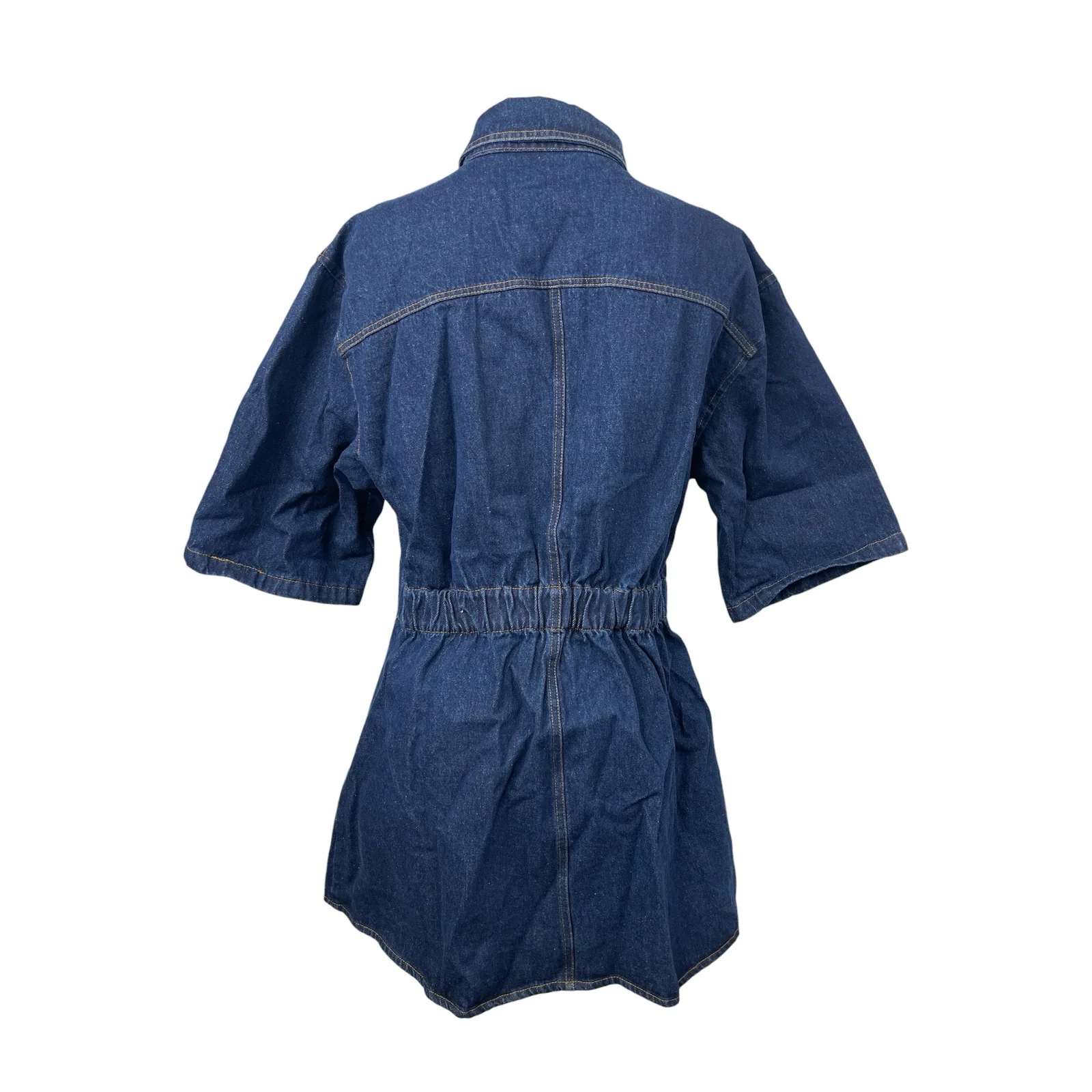 NEW Billy J Raz Blue Denim Collared Short Sleeve Button Down Mini Shirt Dress 14 - Image 2