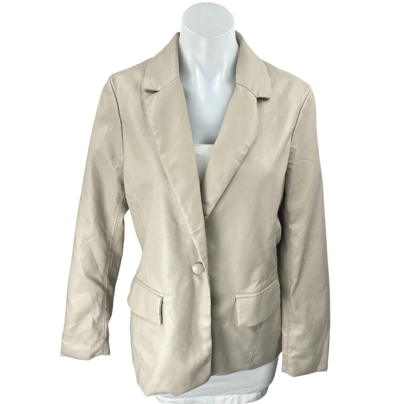 NEW Bohme Women's Beige Long Sleeve One Button Blazer Coat Suit Jacket Size S