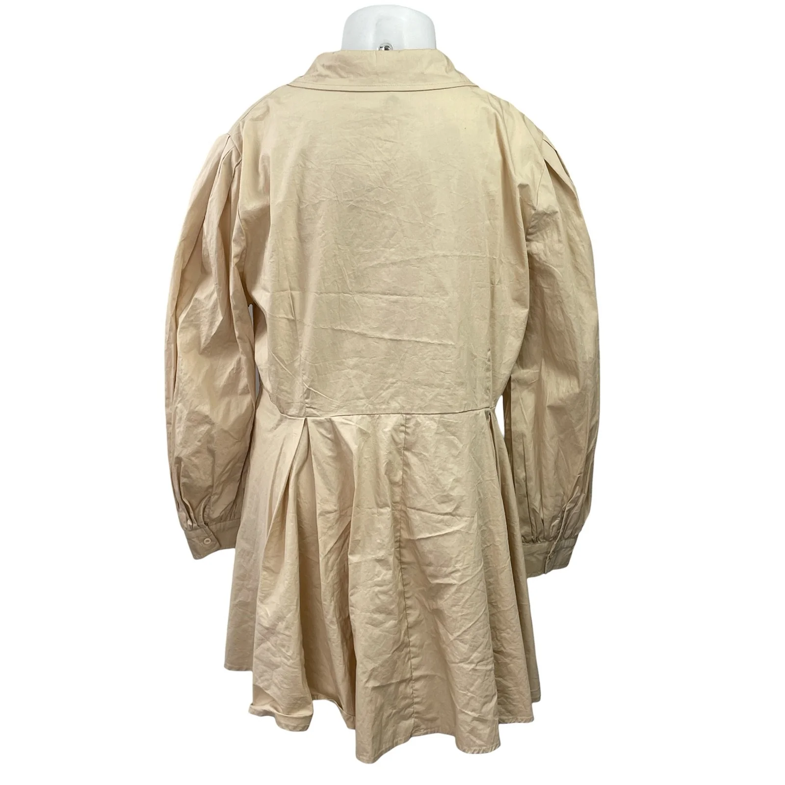 NEW Boohoo Cream Long Baloon Sleeve Pleated Mini Button Down Shirt Dress Size 20 - Image 3