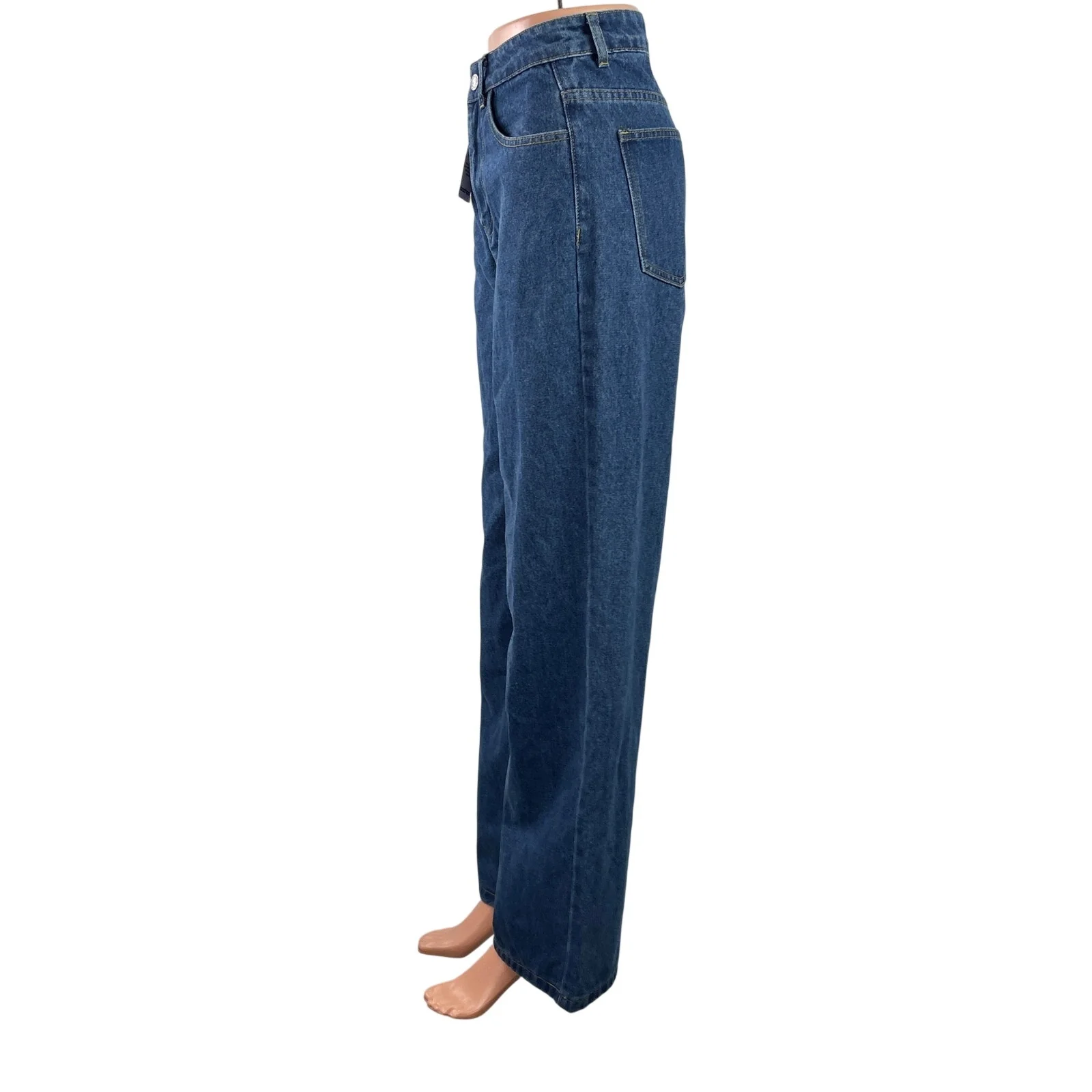NEW Boohoo Women's Blue Medium Wash High Rise Wide Leg Baggy Denim Jeans Size 2 - Image 2