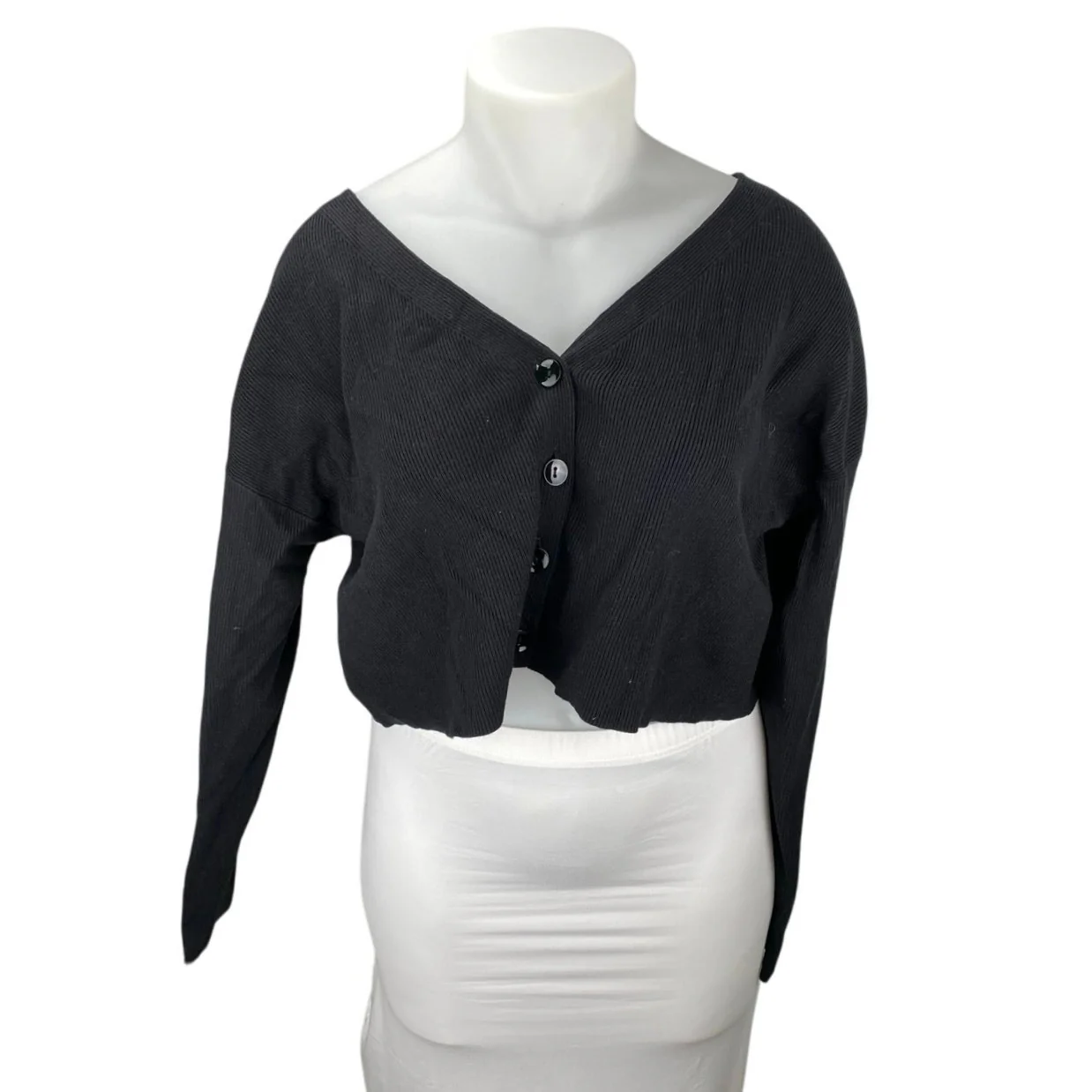NEW BP. Black Rib Knit V-neck Button Up Long Sleeve Crop Cardigan Sweater XXL