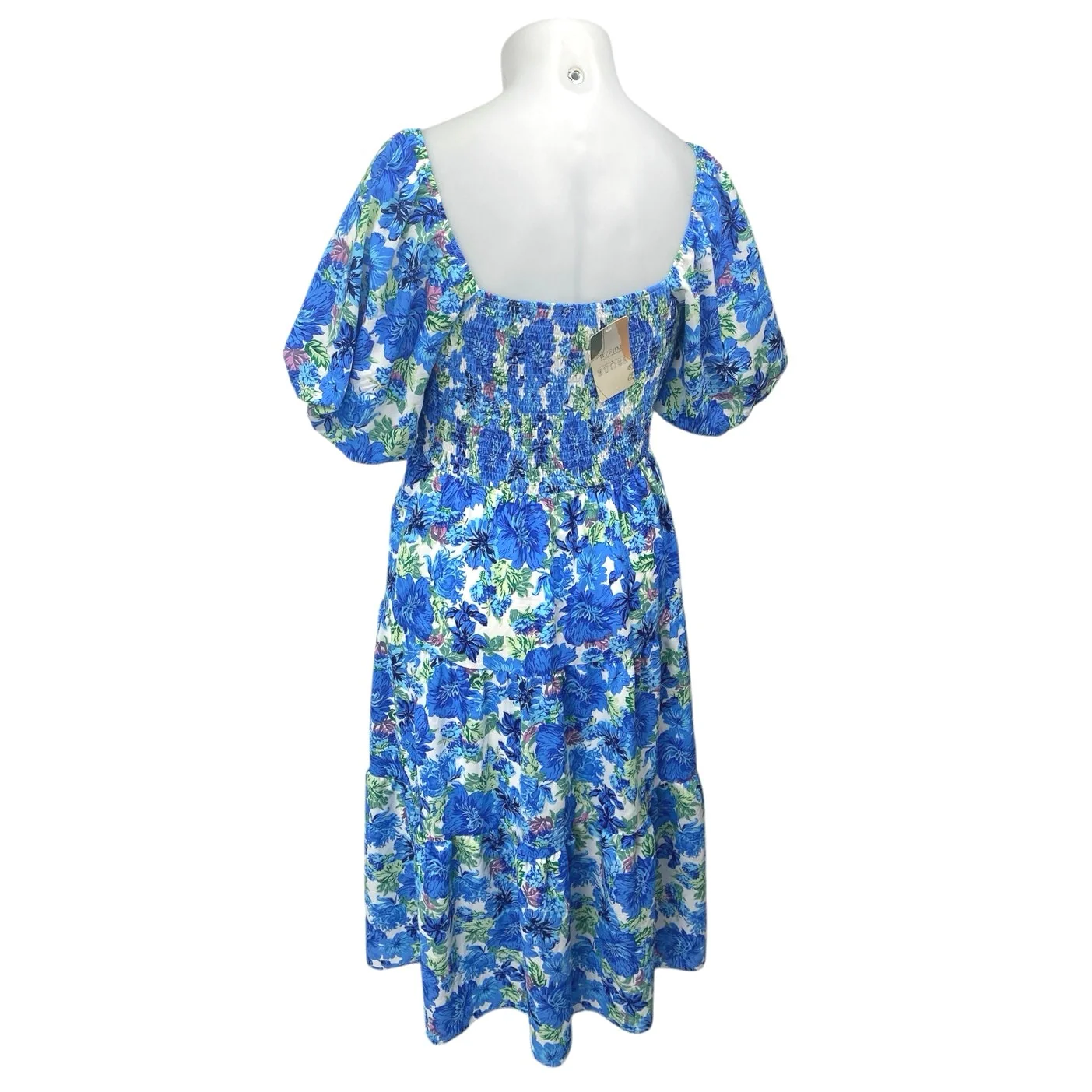 NEW BTFBM Blue Floral Short Puff Sleeve Cutout Tiered Maxi Midi A-Line Dress XXL - Image 2