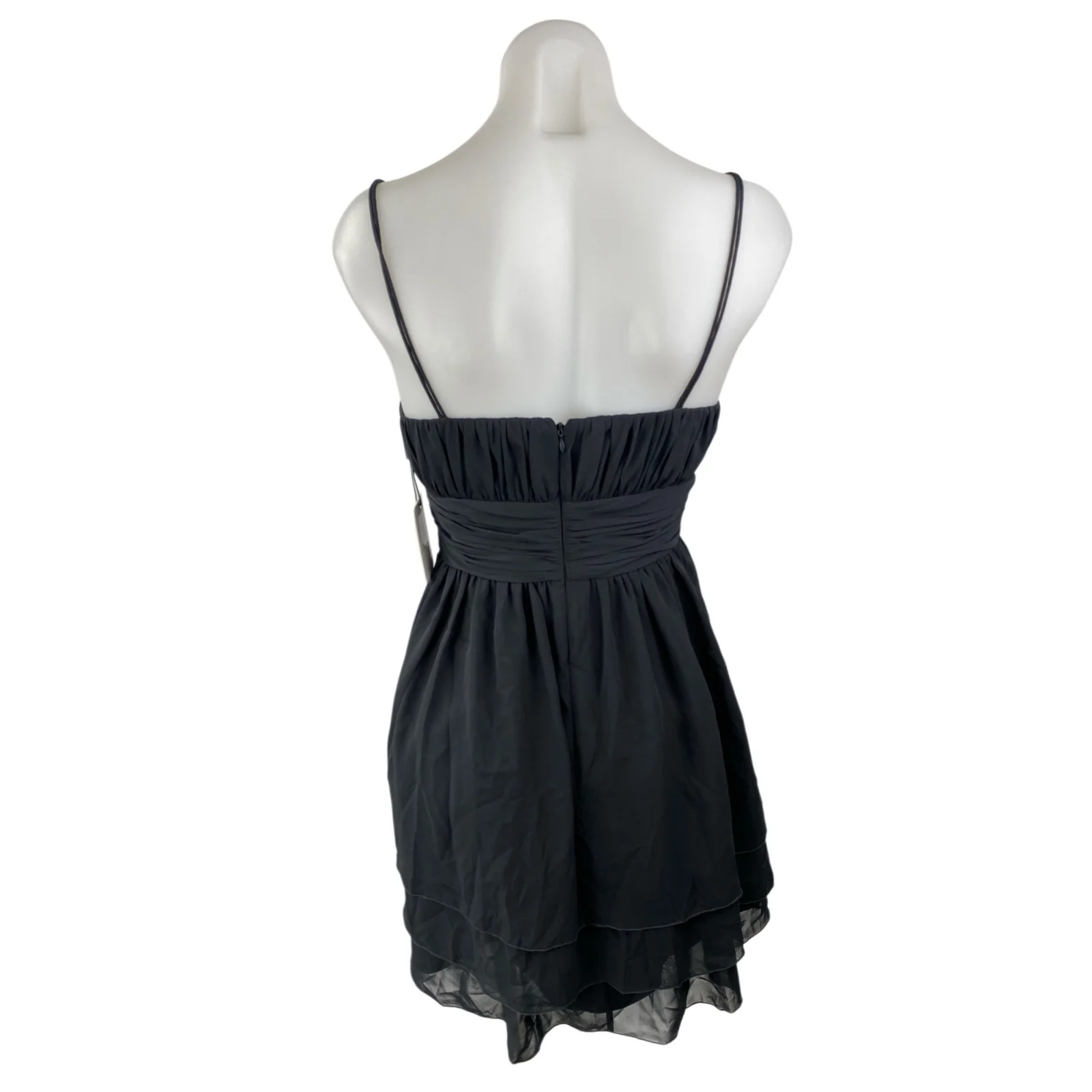 NEW Calvin Klein Black Mesh Sheer Ruched V Neck Sleeveless Mini A-Line Dress 2 - Image 2