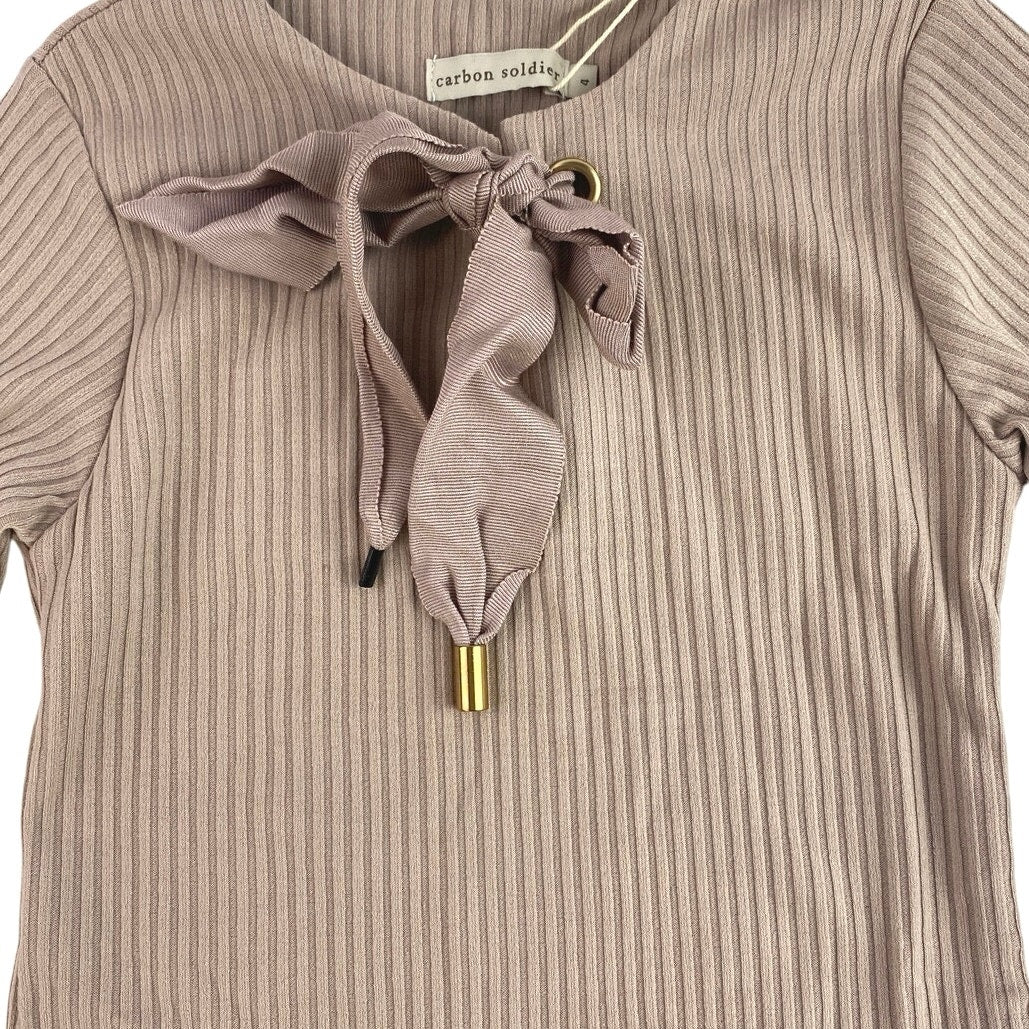 NEW Carbon Soldier Kids Girls Brown Tan Rib Knit Long Sleeve Tee T-shirt Top 4 - Image 3