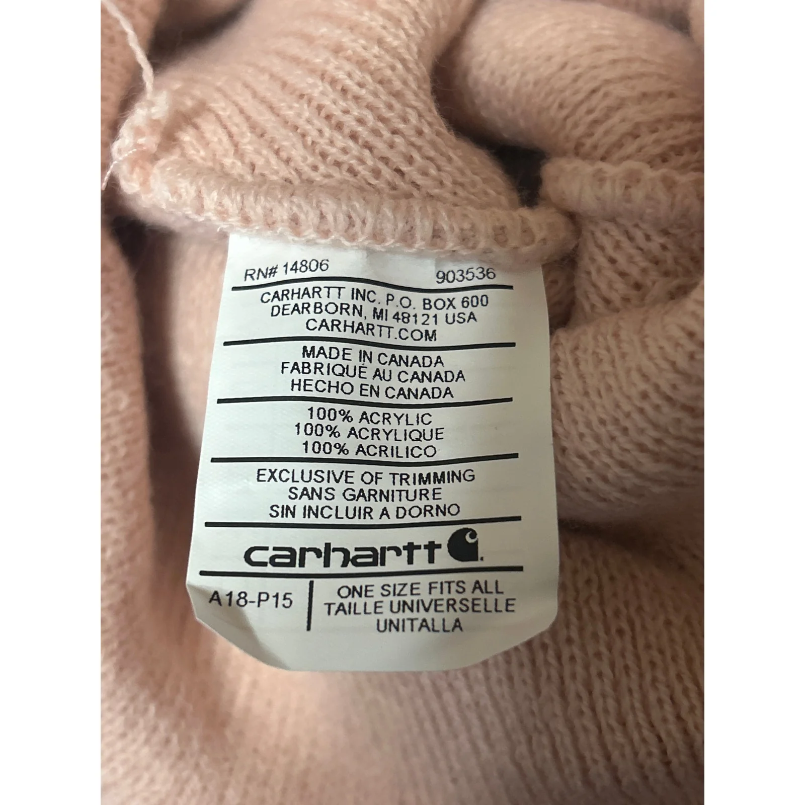 NEW Carhartt Women's Pink Knit Cuffed Fold Up Logo Patch Beanie Cap Hat One Size - Image 4