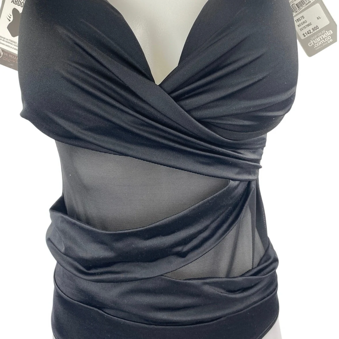 NEW Chamela Black Sleeveless Plunge Neck Mesh One Piece Swimsuit Bikini Size XL - Image 3