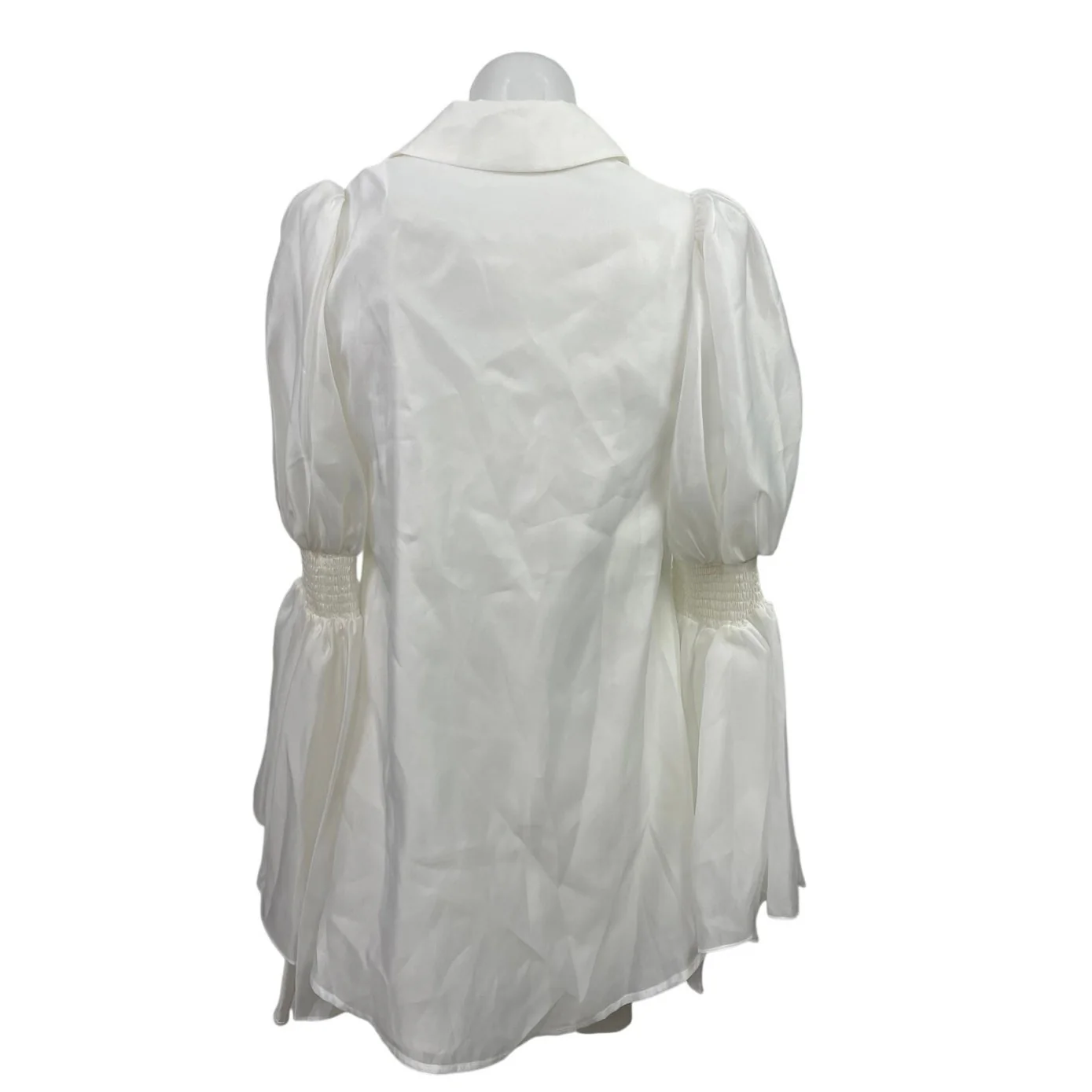 NEW Checocre White Long Puff Bell Sleeve Brooch Lapel Button Up Blouse Top 0 - Image 3