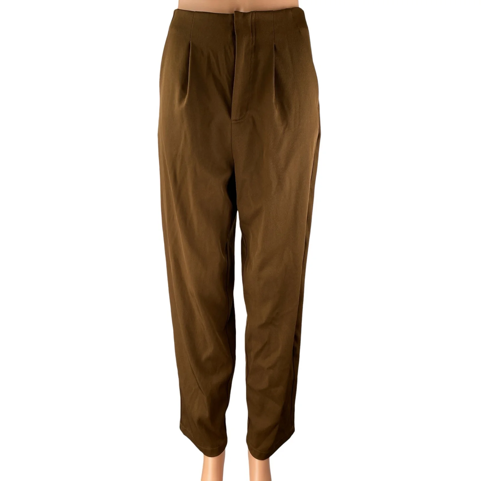 NEW Cider Women Brown Pleated High Waisted Straight Trousers Dress Pants Size XS