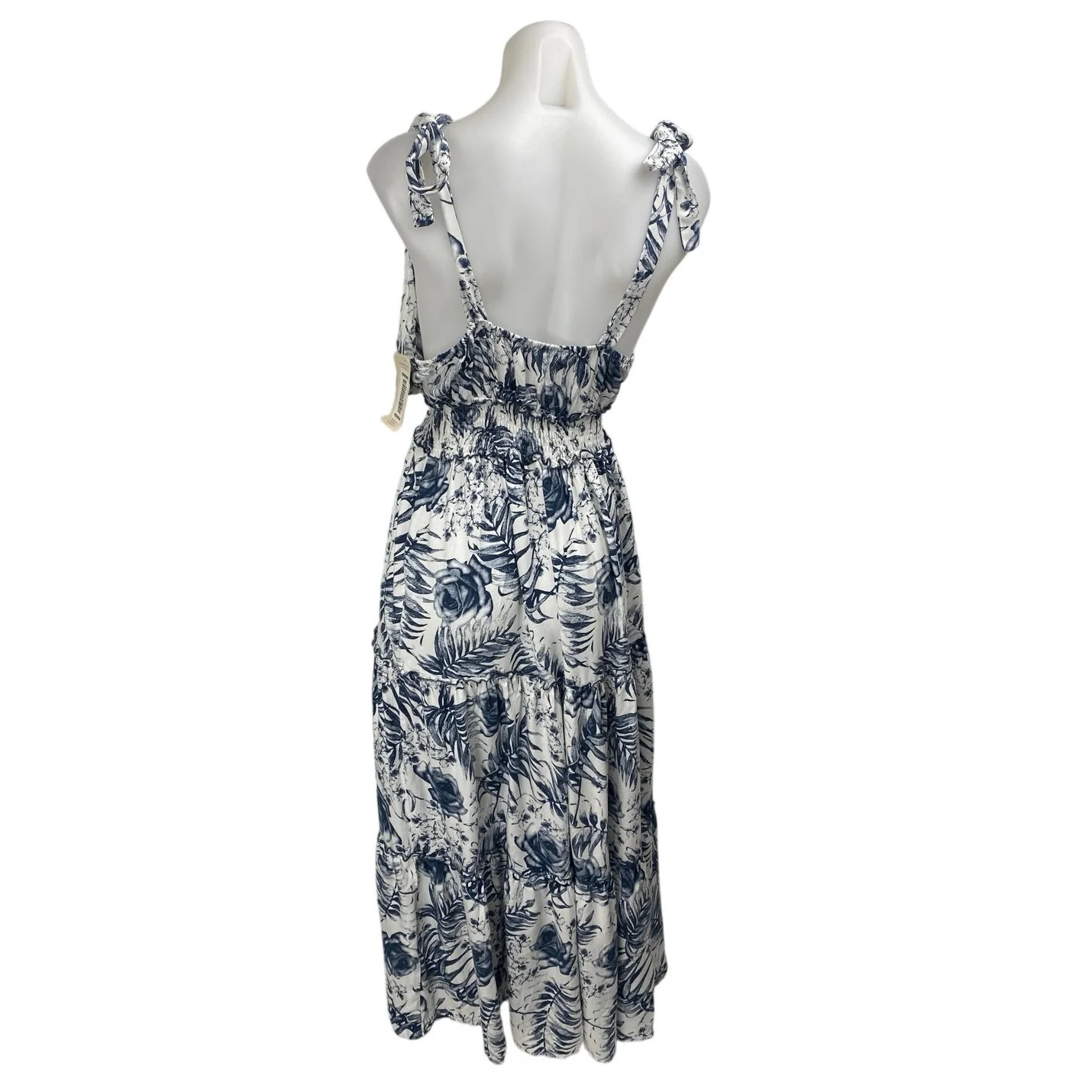 NEW Classic Jeans White Floral Pleated Sleeveless V Neck Smocked A-Line Dress XL - Image 2