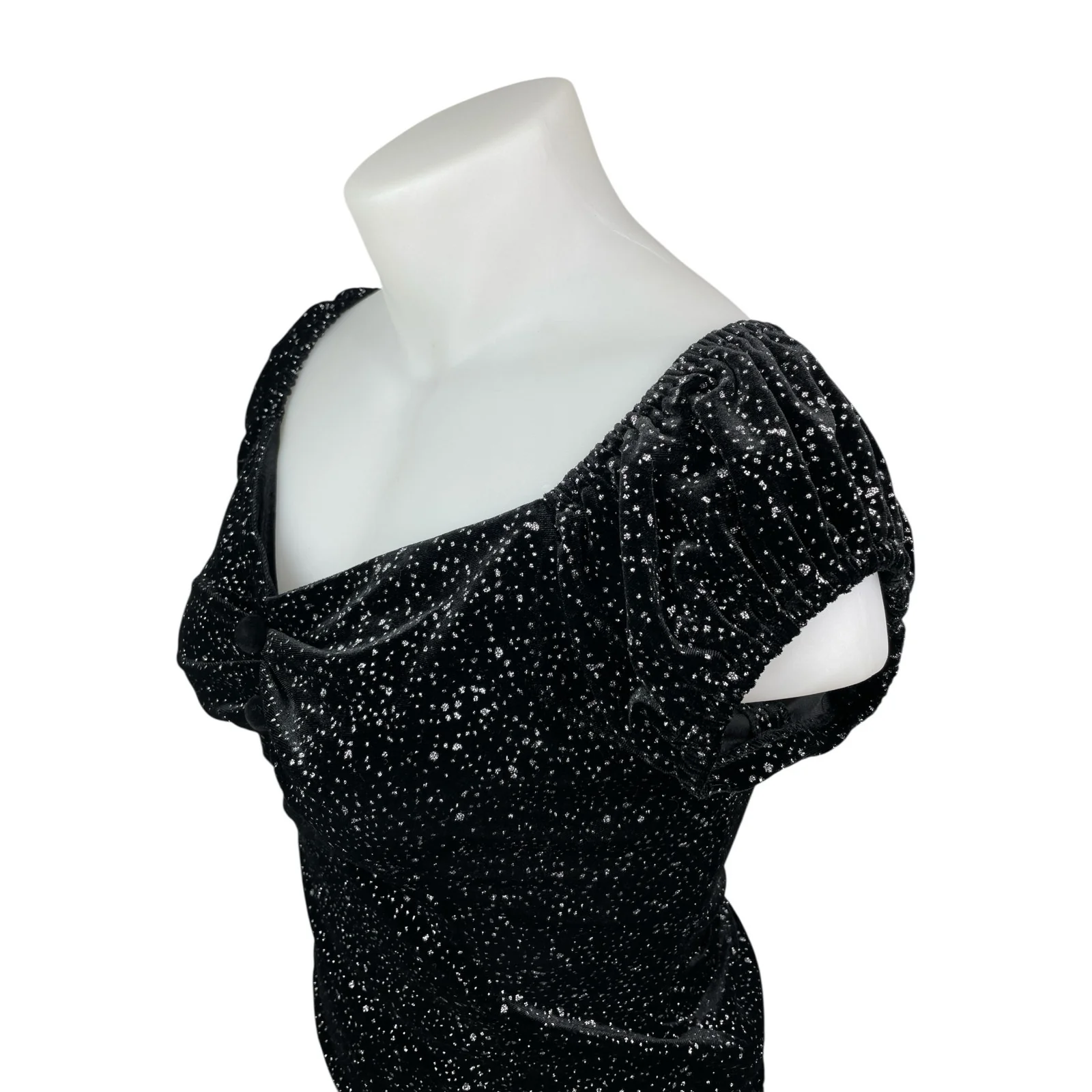 NEW Collectif Black Glitter Velvet Velour Short Sleeve Shirt Blouse Top Size 12 - Image 2