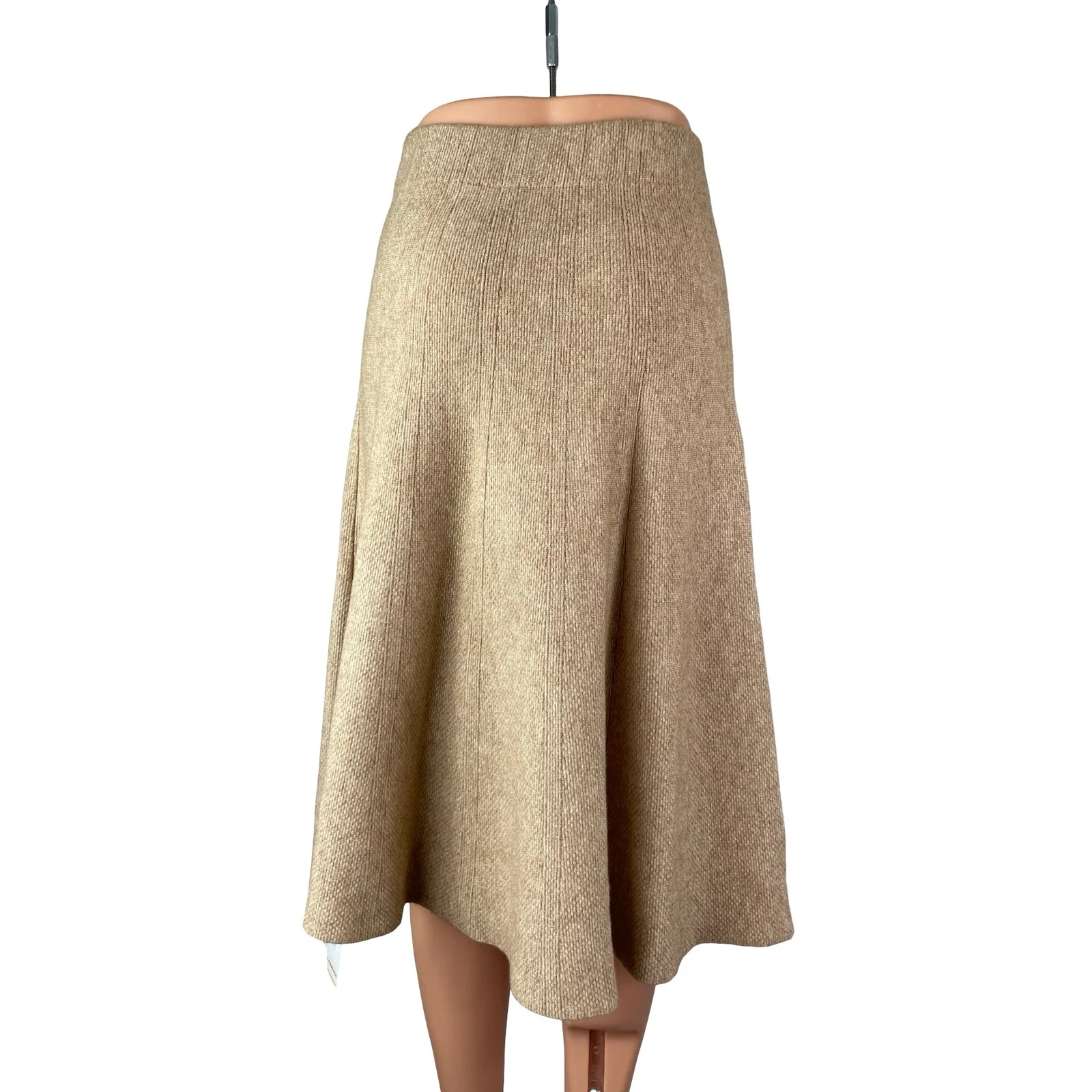 NEW Commense Beige Knit High Waisted A Line Flare Pleated Midi Skirt Size S - Image 4