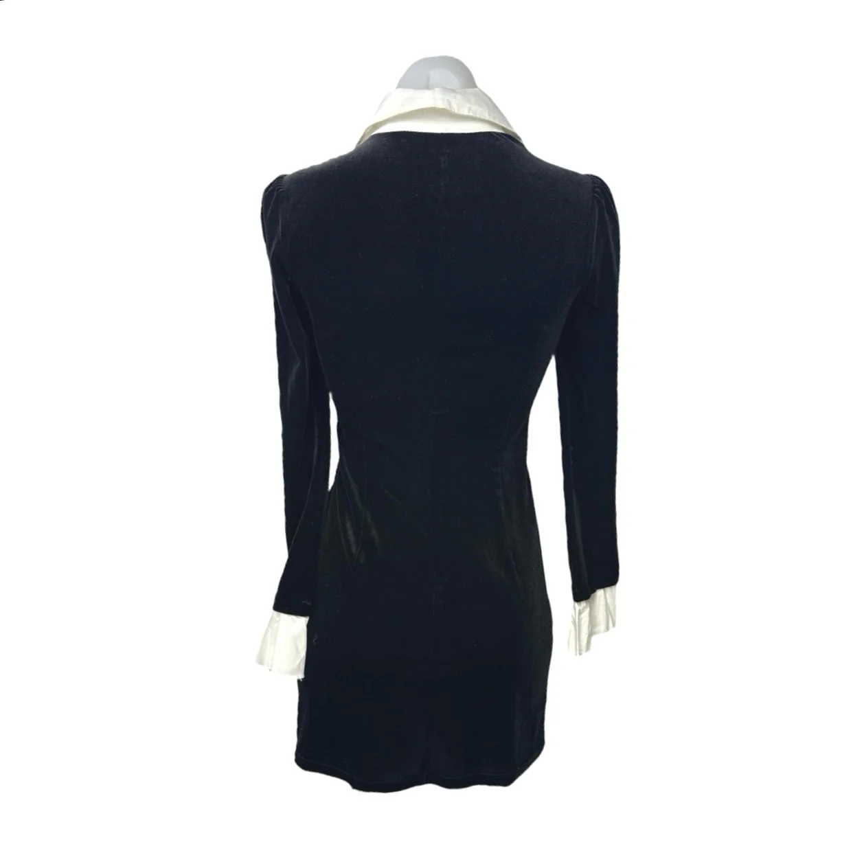 NEW Commense Black Velvet Velour Long Sleeve 1/4 Zip Polo Mini Dress Size XS - Image 2