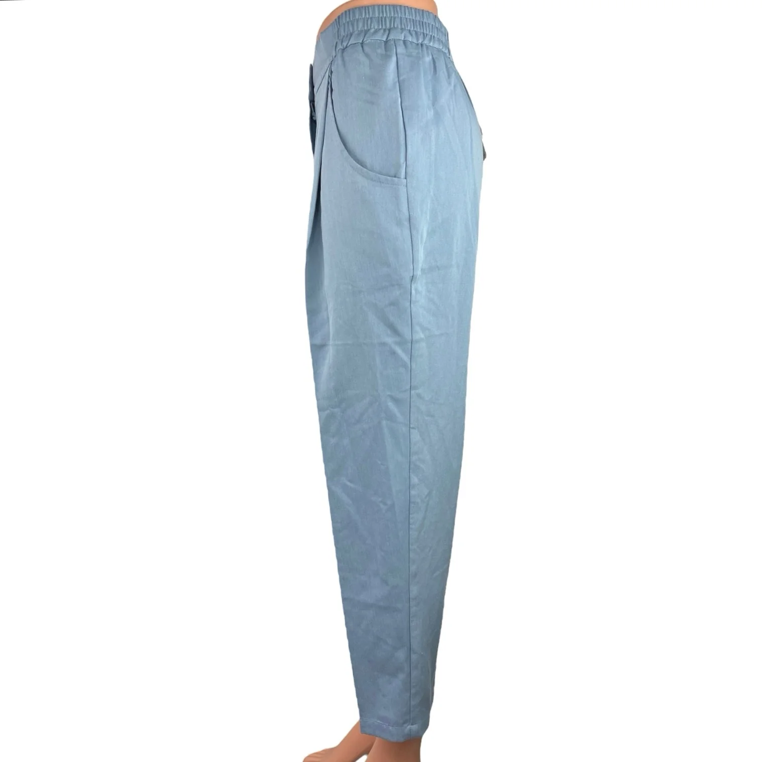 NEW Commense Blue High Rise Pleated Career Cropped Straight Trouser Pants Size S - Image 2
