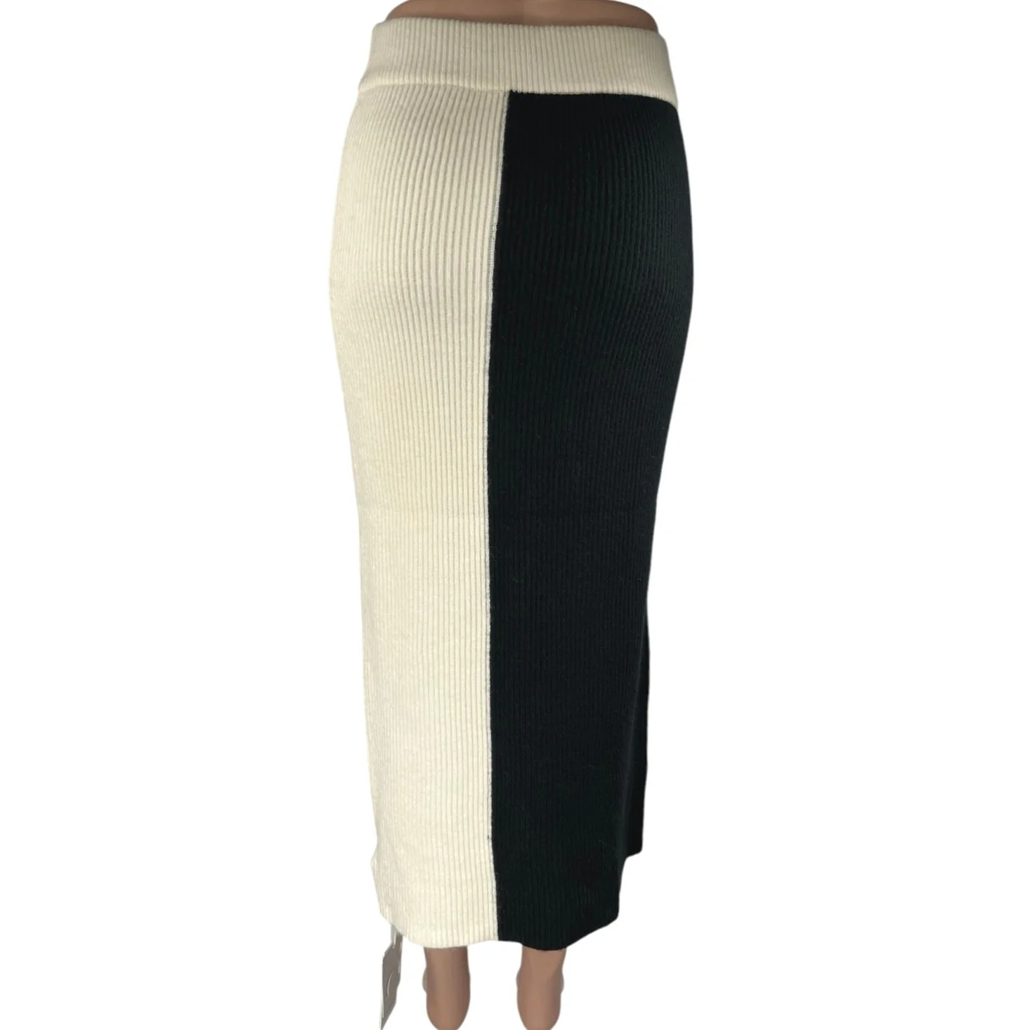 NEW Commense Cream Black Colorblock Ribbed Knit Stretch Pencil Midi Skirt Size S - Image 3