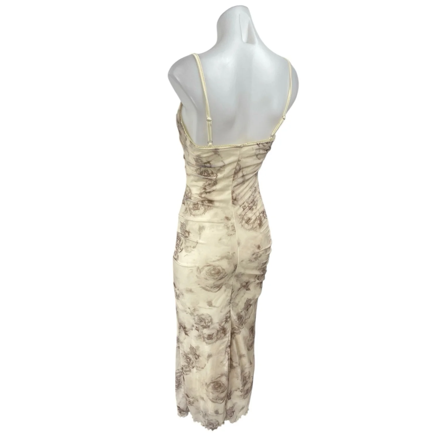 NEW Commense Cream Floral Ruched Sleeveless Cami Camsole Bodycon Tank Dress S - Image 2