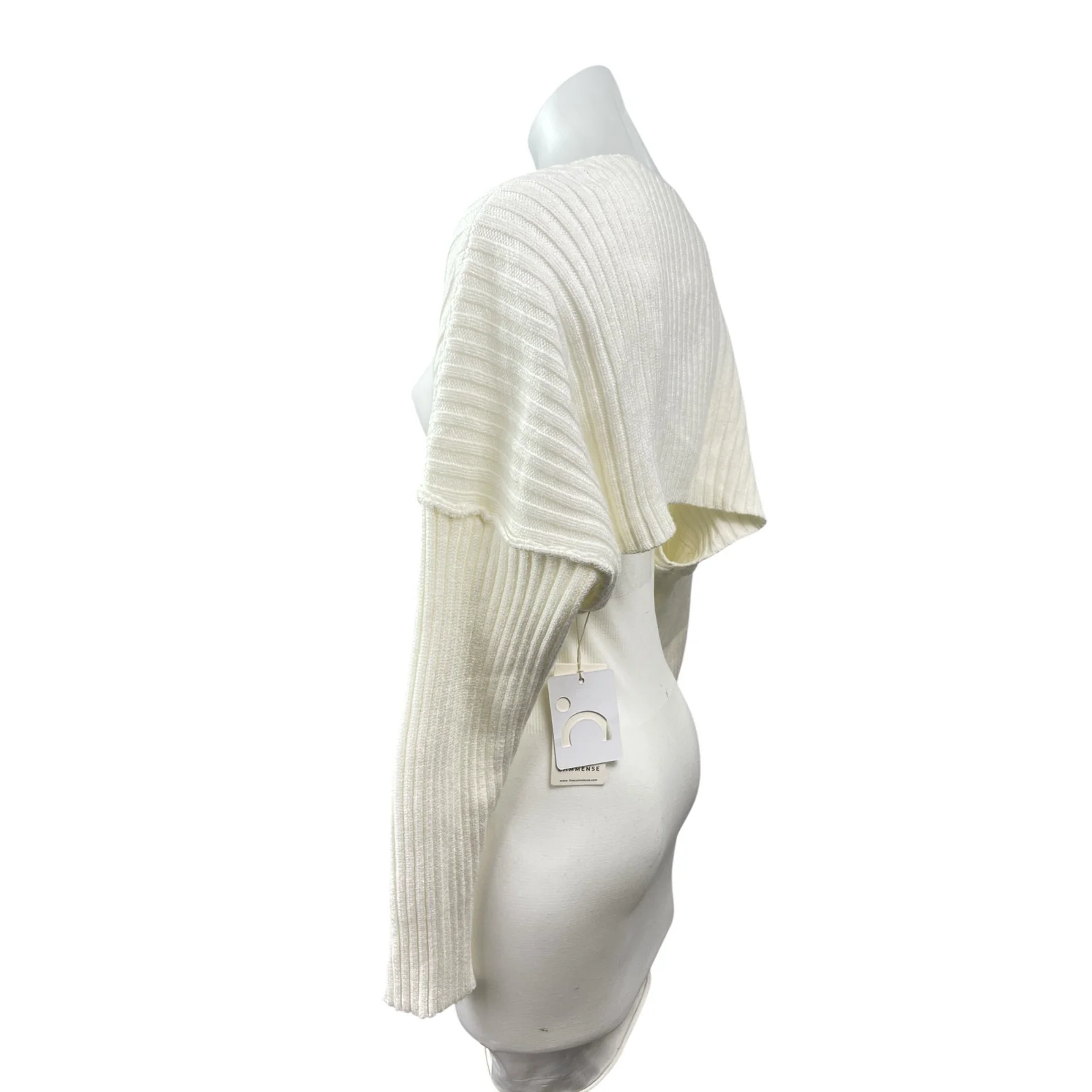 NEW Commense Cream Ribbed Knit Dolman Long Sleeve Cropped Cardigan Sweater XS - Image 2