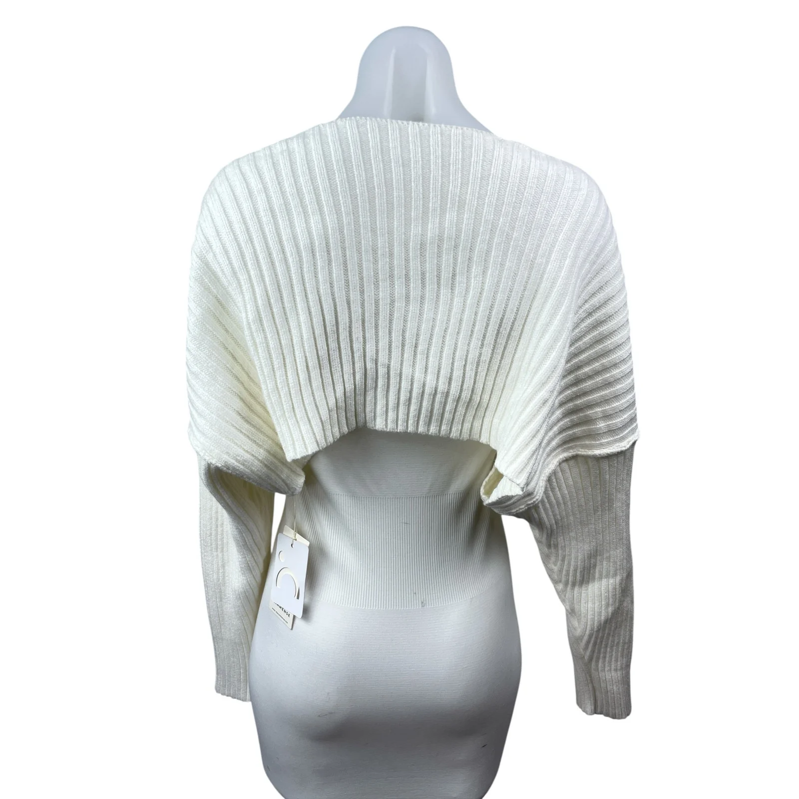 NEW Commense Cream Ribbed Knit Dolman Long Sleeve Cropped Cardigan Sweater XS - Image 3