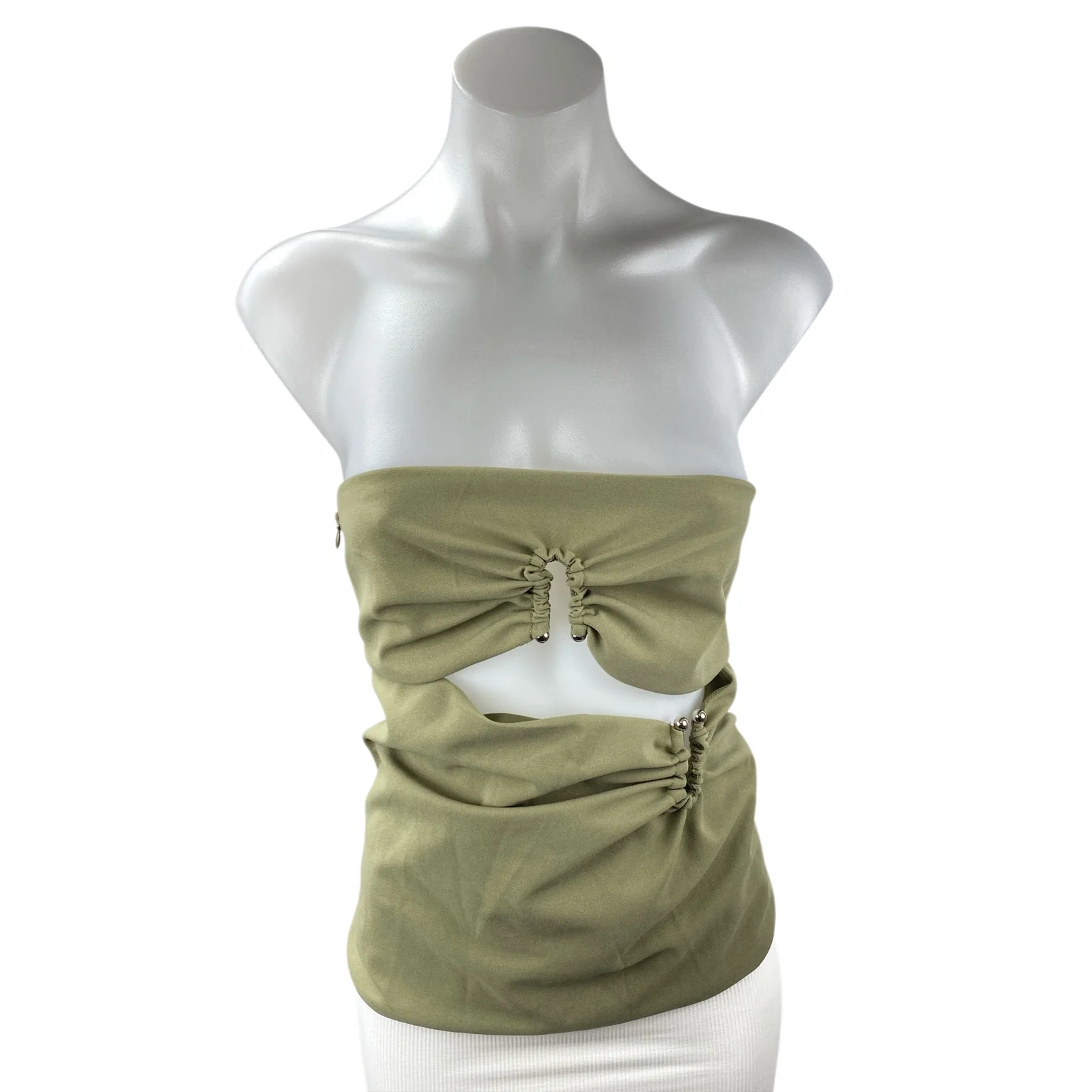 NEW Commense Women Green Strapless Bandeau Cutout Sleeveless Blouse Top Size L