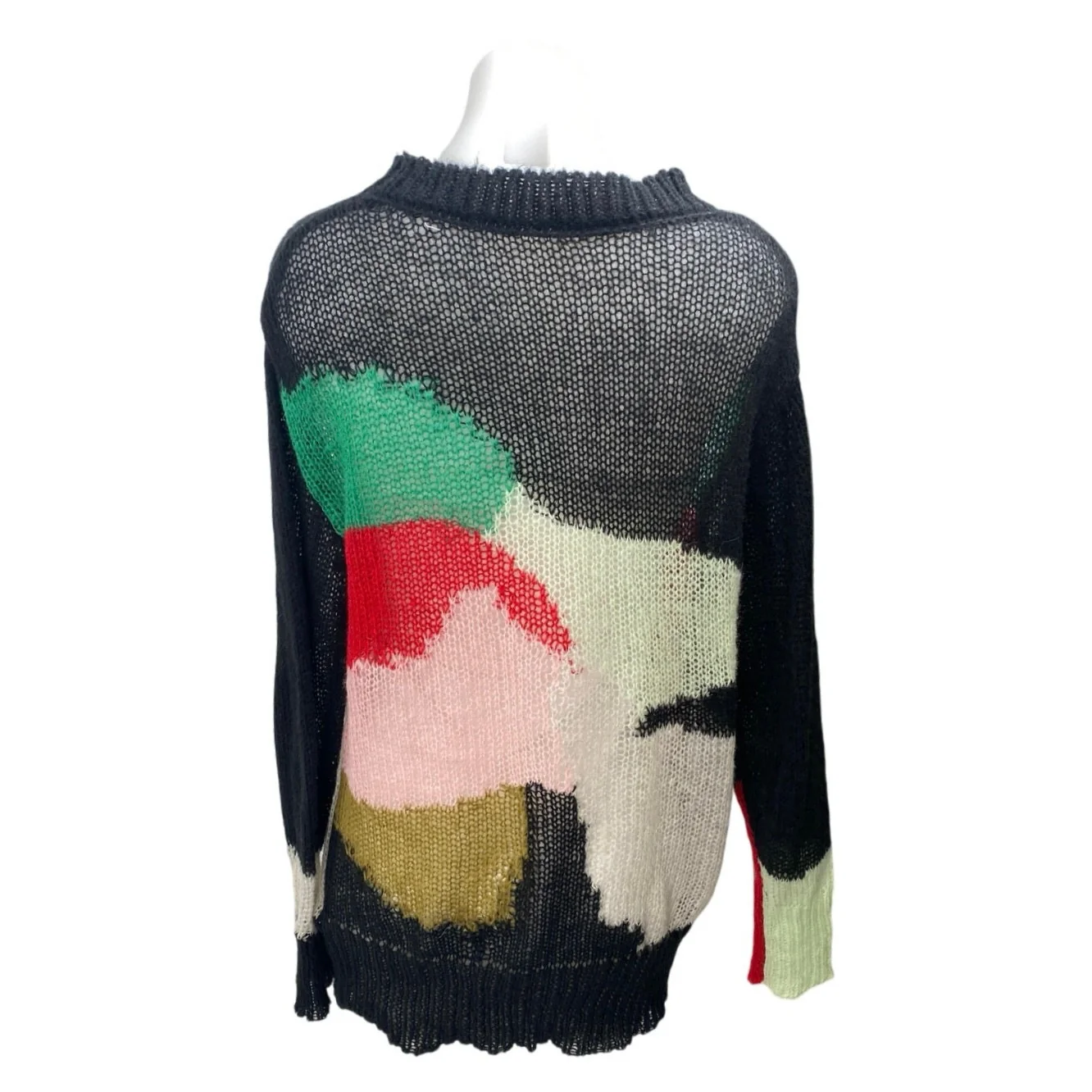 NEW Commense Women's Black Multicolor Colorblock Long Sleeve Knit Sweater Top M - Image 2