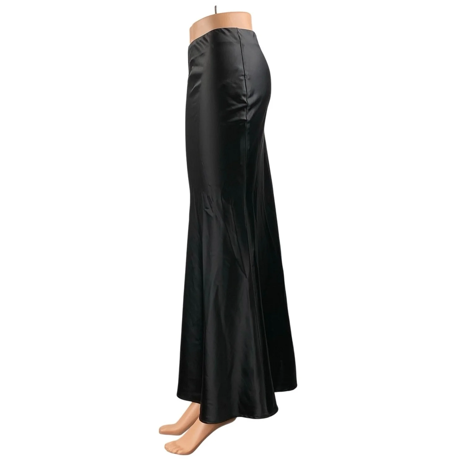 NEW Commense Women's Black Silky Satin Elastic Waist Maxi Mermaid Slip Skirt XS - Image 2