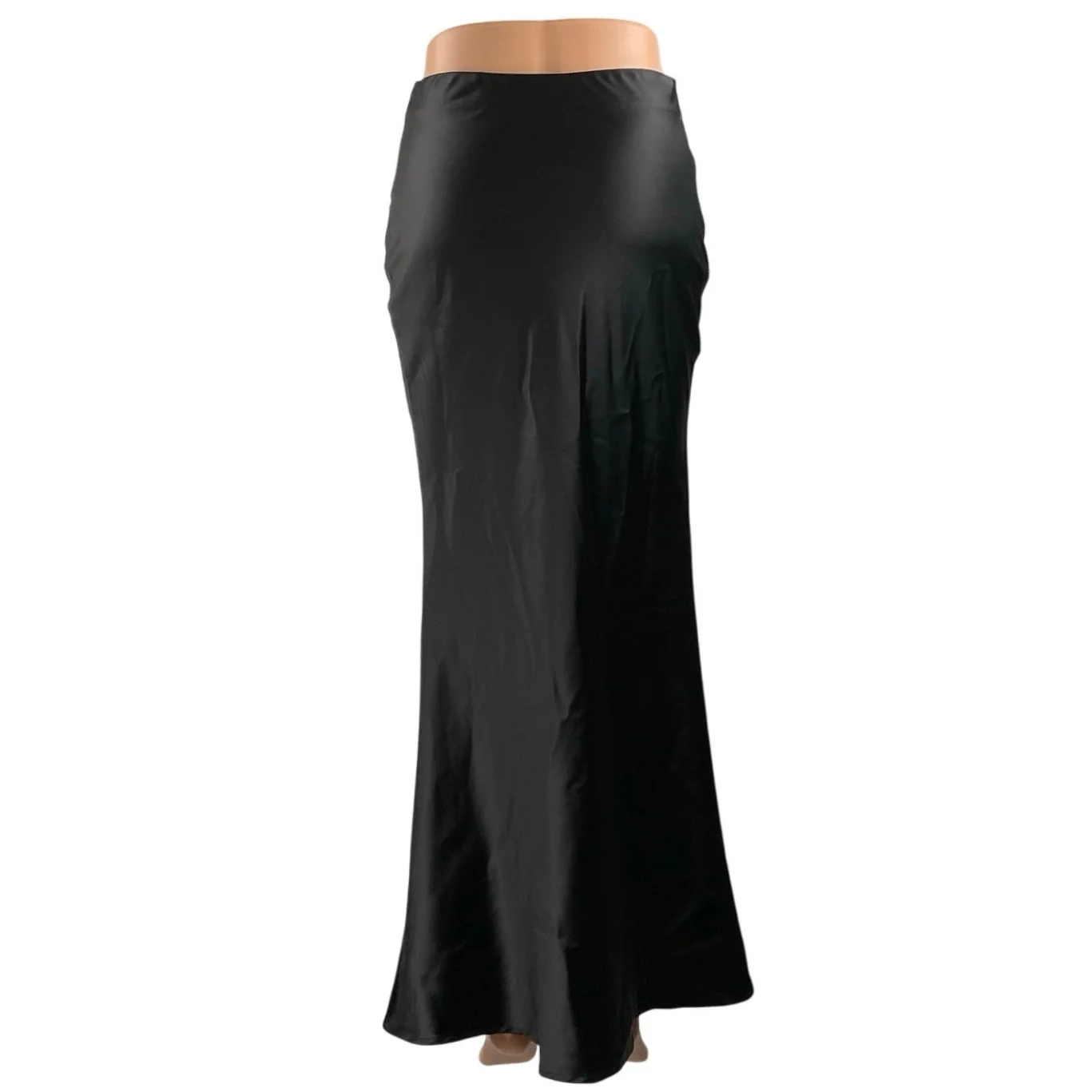 NEW Commense Women's Black Silky Satin Elastic Waist Maxi Mermaid Slip Skirt XS - Image 3