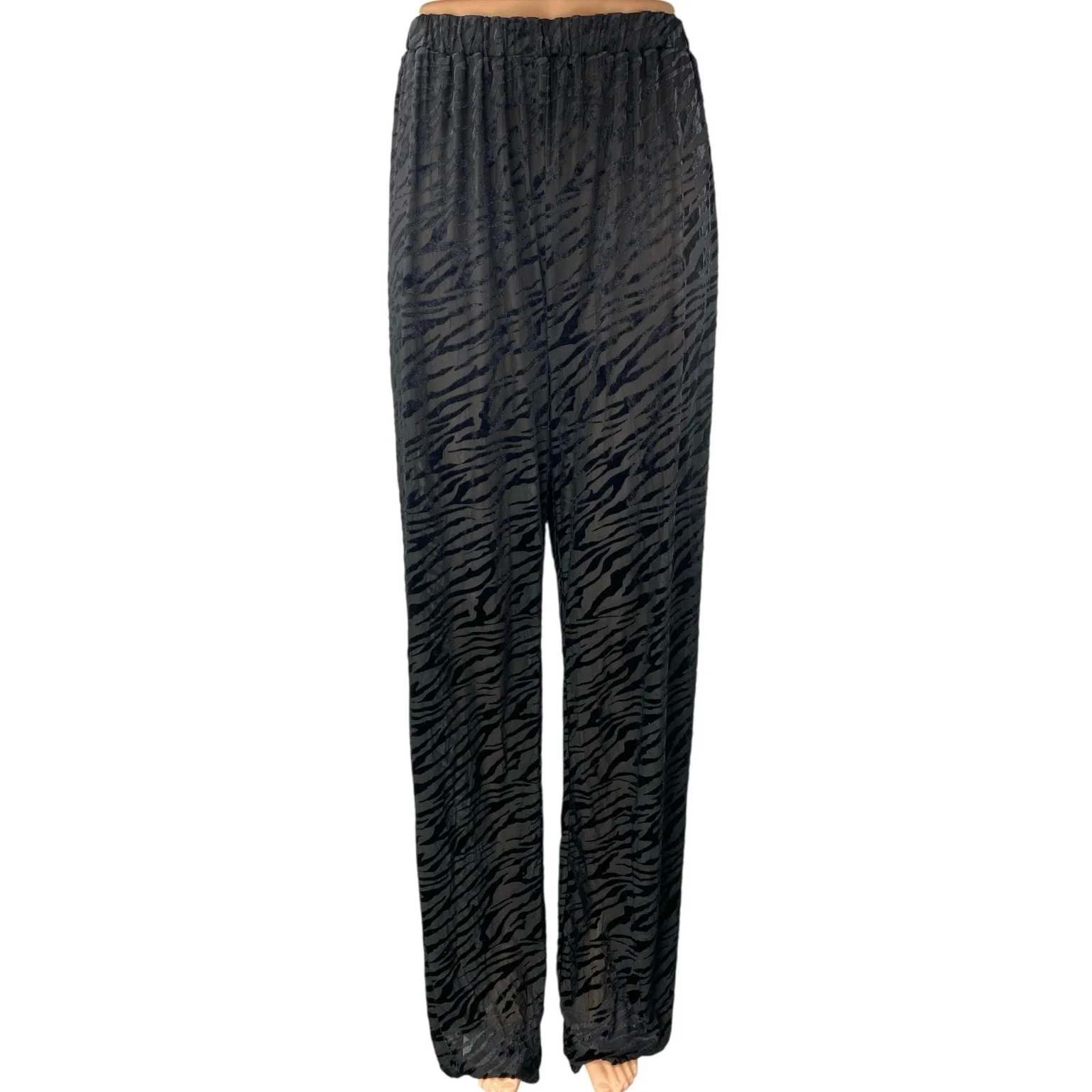 NEW Daisy Street Black Velvet Tiger Animal Print Straight Wide Trousers Pants 1X