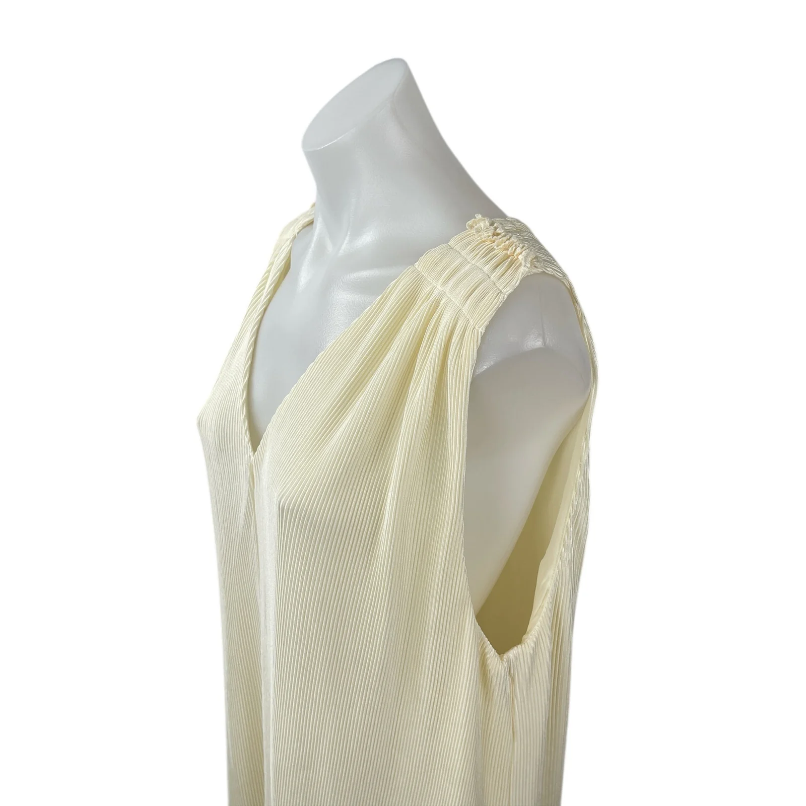 NEW Darling Women's Cream Ribbed V Neck Sleeveless Maxi Straight Slip Dress Sz S - Image 2