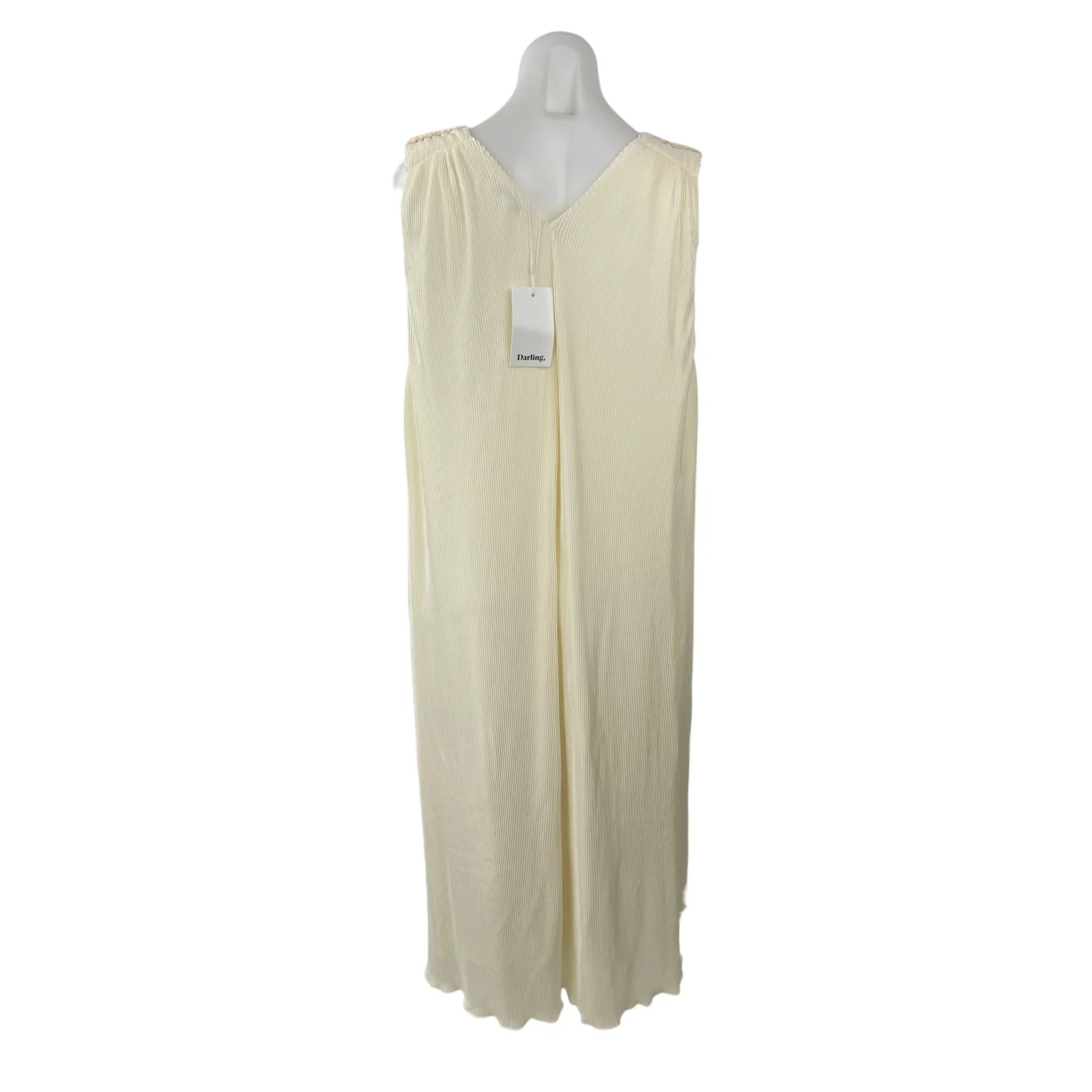 NEW Darling Women's Cream Ribbed V Neck Sleeveless Maxi Straight Slip Dress Sz S - Image 4
