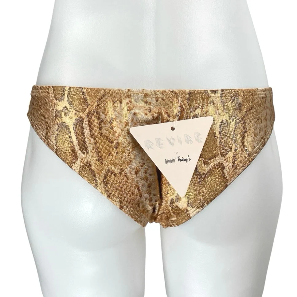 NEW Dippin Daisy's Tan Snakeskin Animal Print Low Waist Bikini Bottom Swimwear S - Image 2