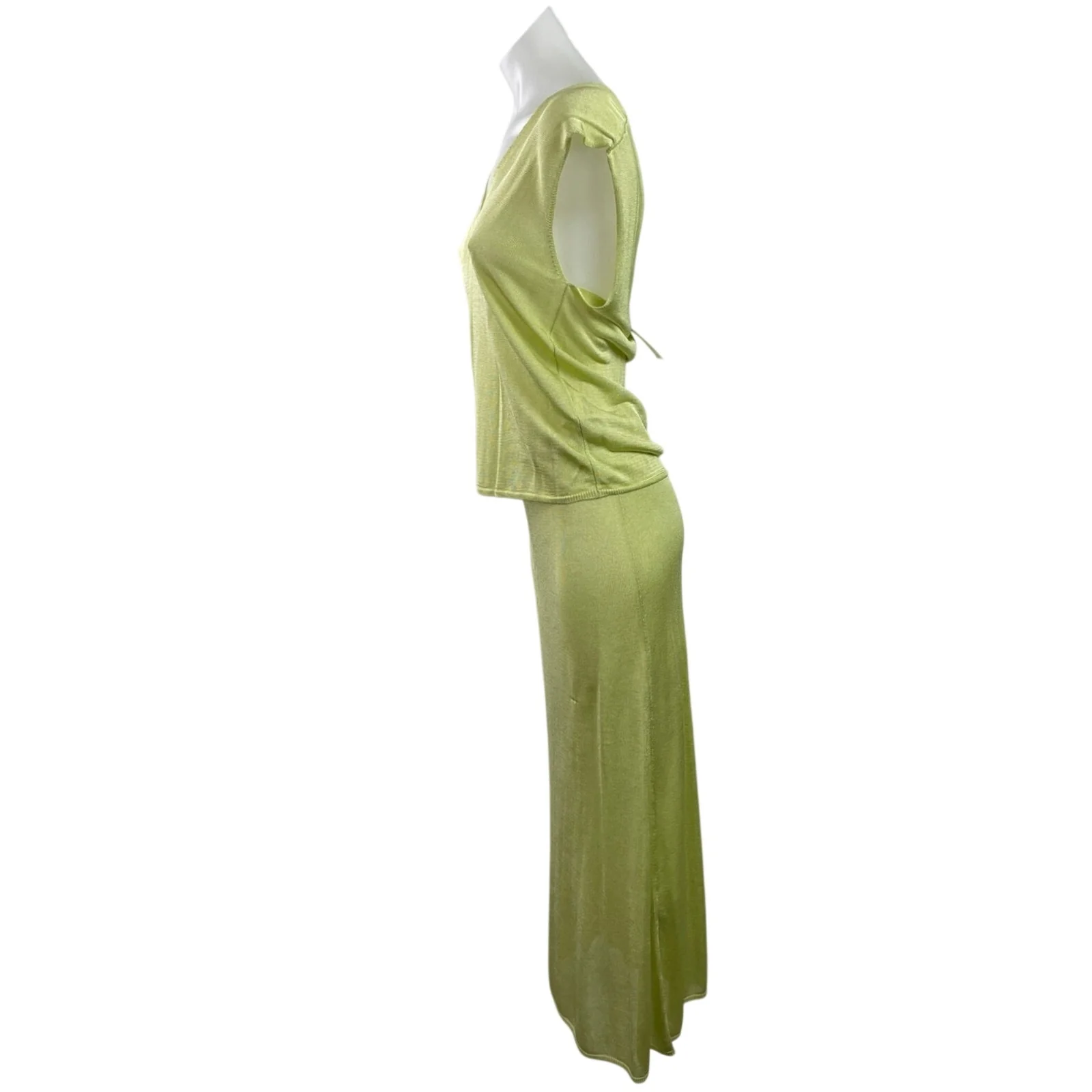 NEW Djerf Avenue Peridot Green V Neck Open Back Blouse Midi Skirt Set Size S - Image 2