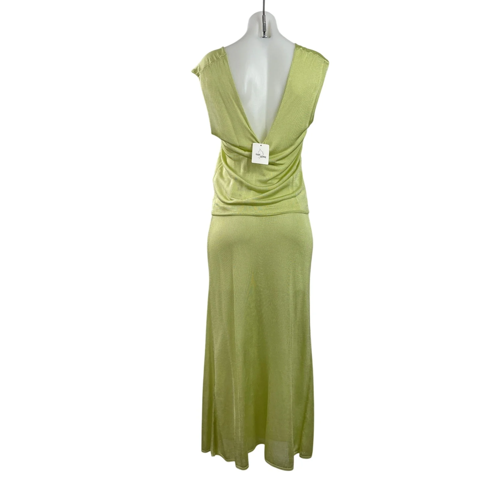 NEW Djerf Avenue Peridot Green V Neck Open Back Blouse Midi Skirt Set Size S - Image 3