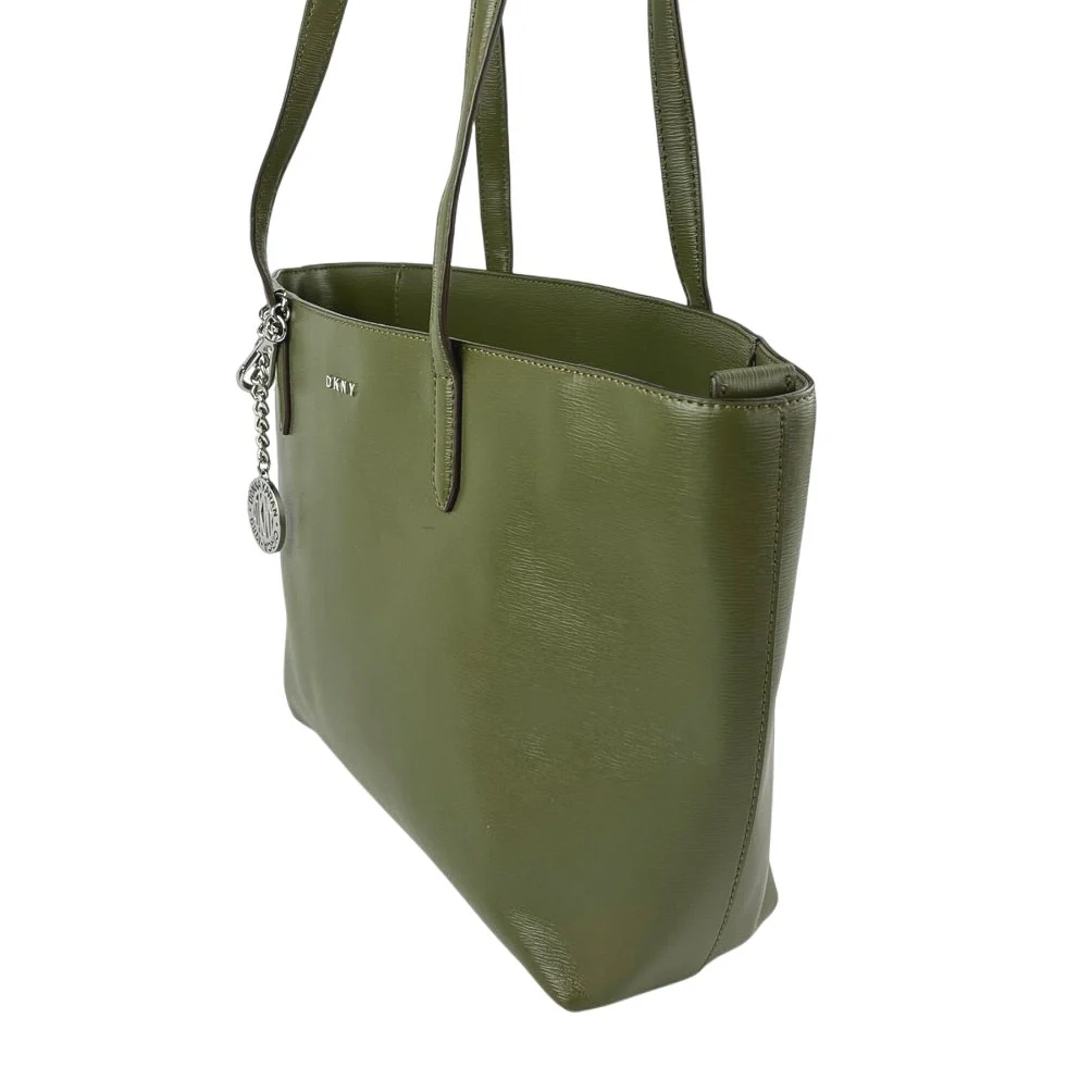 NEW DKNY Green Bryant Medium Leather Logo Keychain Shoulder Tote Handbag - Image 2