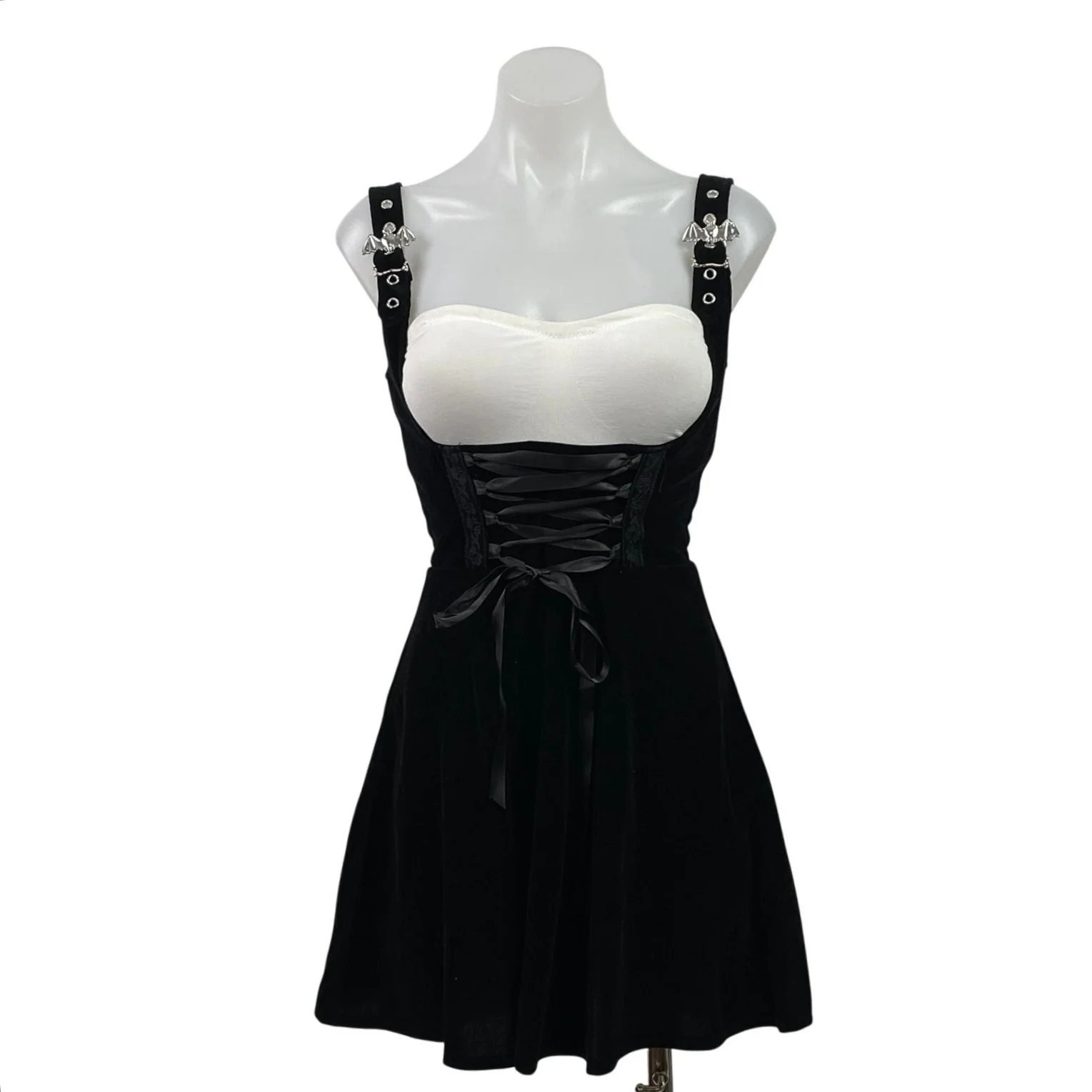 NEW Dolls Kill The Grave Girl Moonlit Maven Black Velvet A-Line Tank Dress XXS