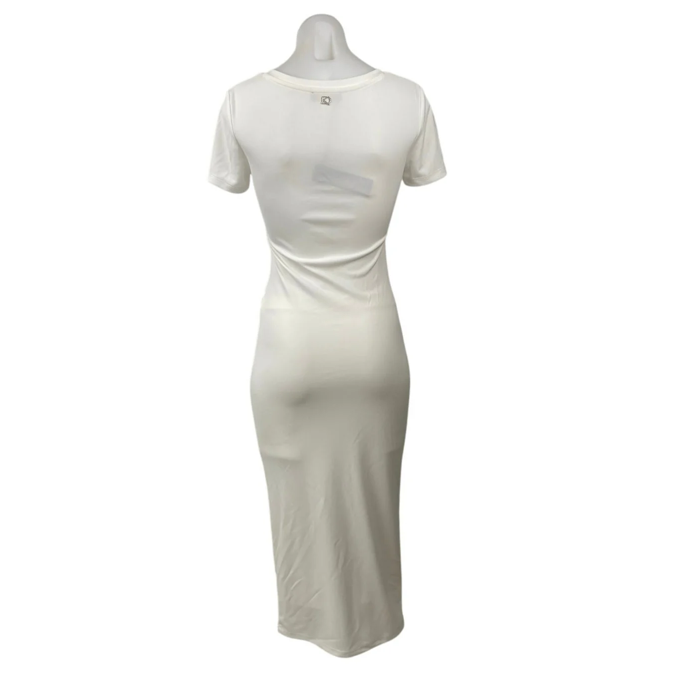 NEW Donna Karan Women's White Ruched V-neck Short Sleeve Midi Bodycon Dress Sz S - Image 3